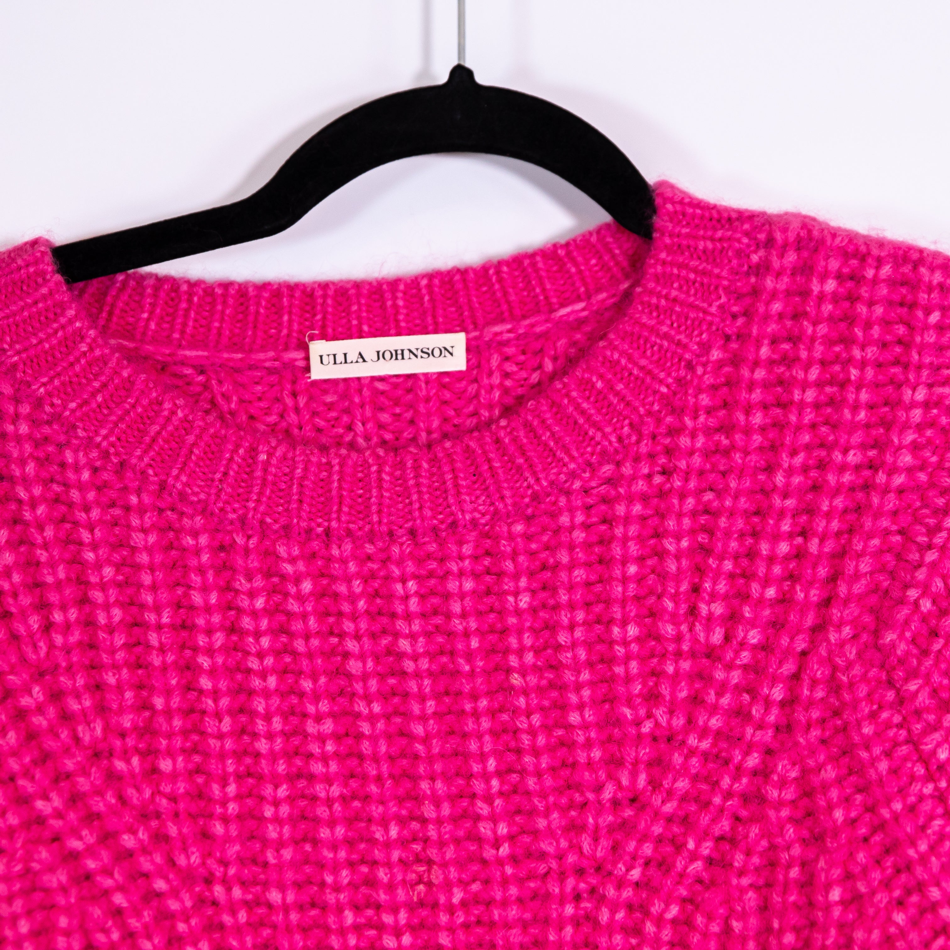 Ulla Johnson Kitty Alpaca Blend Ribbed Knit Stretch Pullover Sweater Neon Pink L