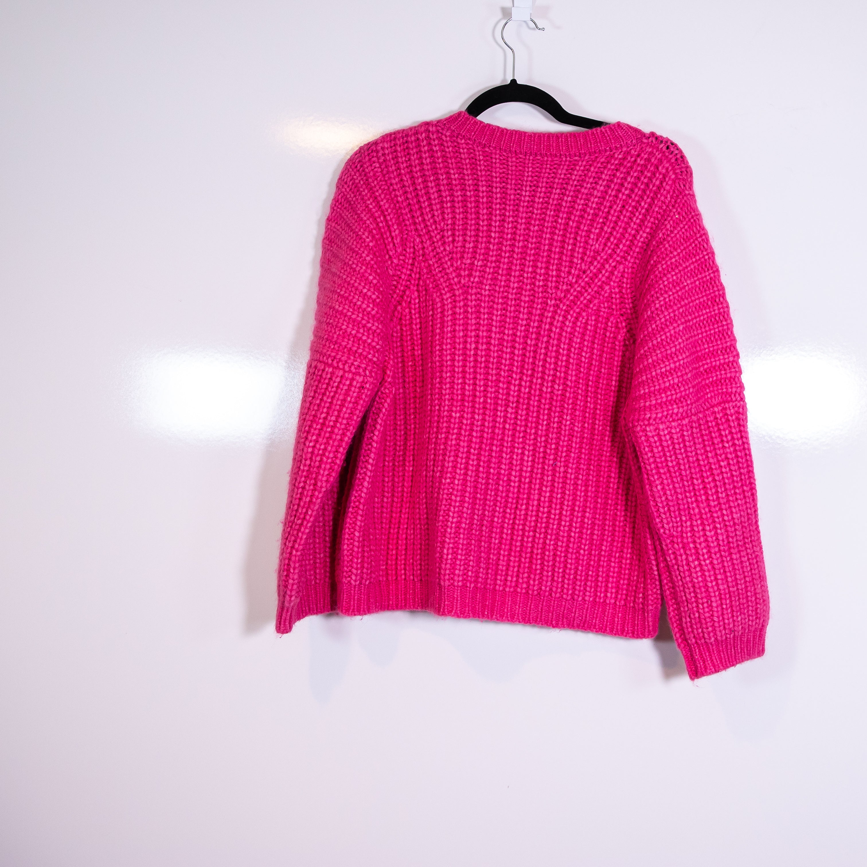 Ulla Johnson Kitty Alpaca Blend Ribbed Knit Stretch Pullover Sweater Neon Pink L
