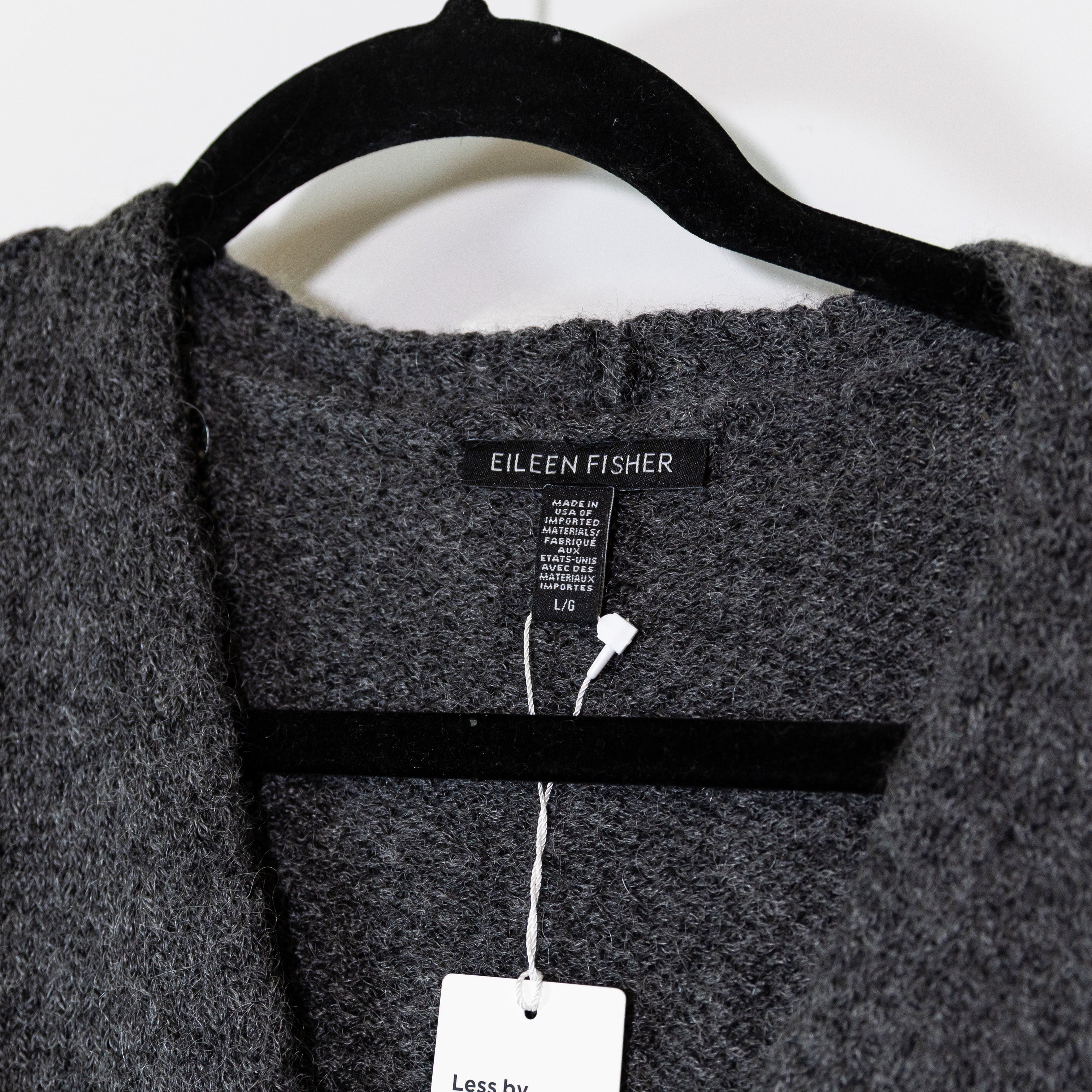 NEW Eileen Fisher Wool Mohair Stretch Knit V Neck Box Top Sweater Charcoal Gray