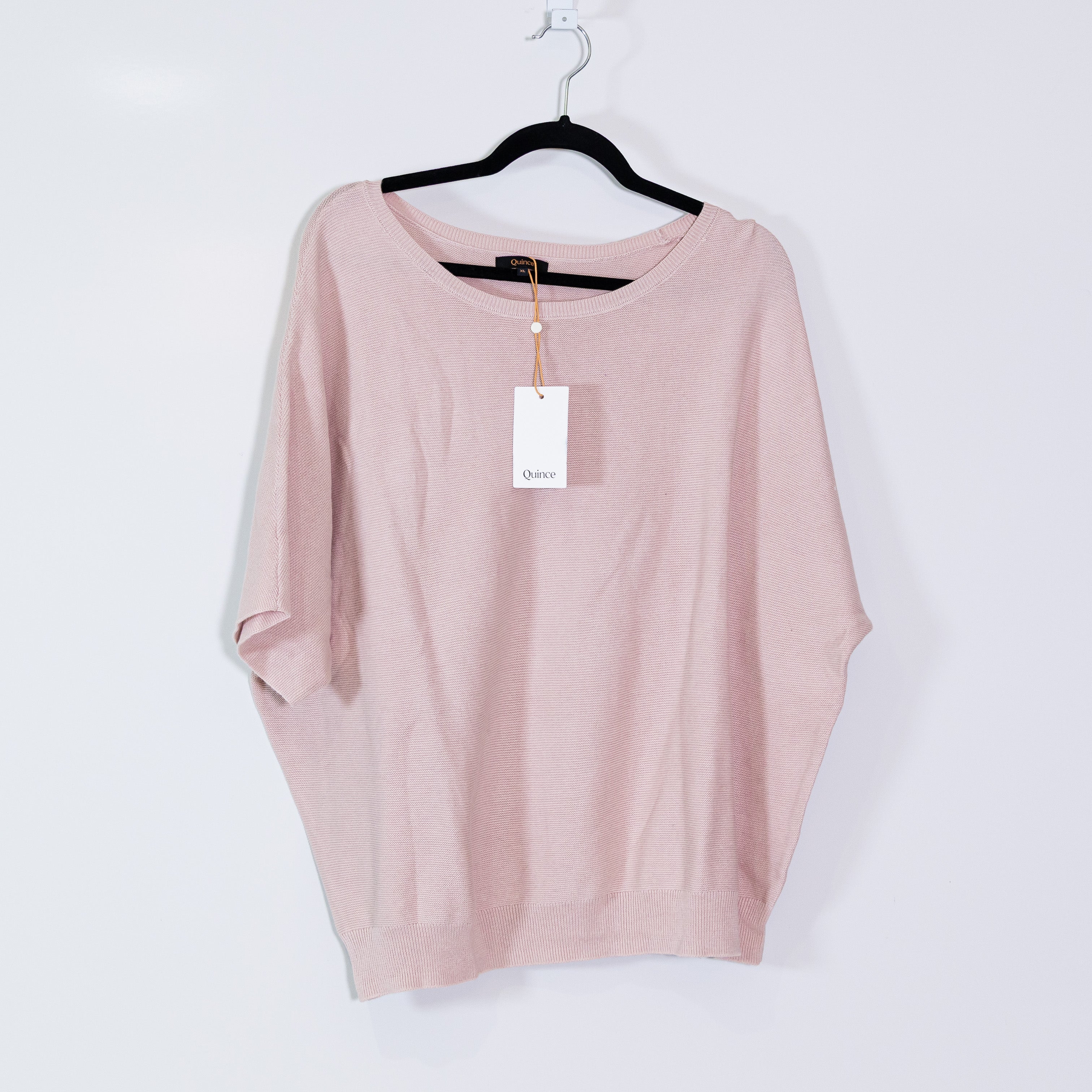 NEW Quince Lightweight Cotton Cashmere Link-Stitch Dolman Sweater Sugar Stone XL