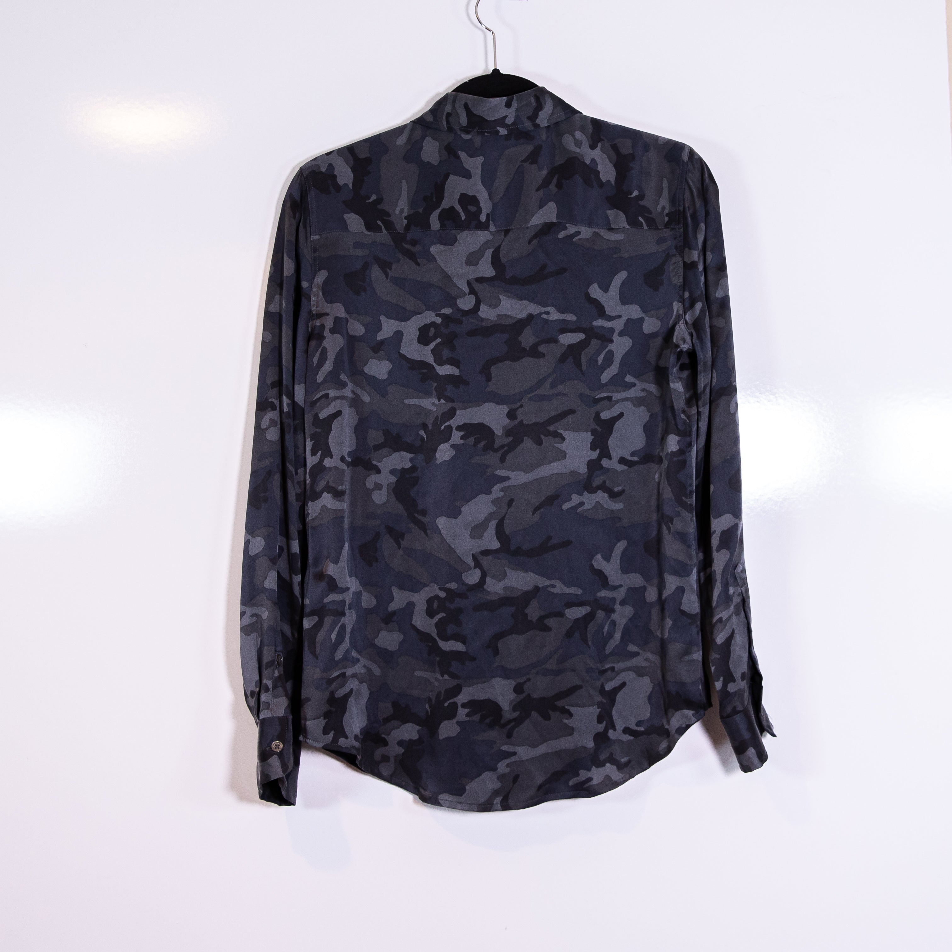 Equipment Women's Femme Camo Army Print Pattern Collared Button Down Blouse Army