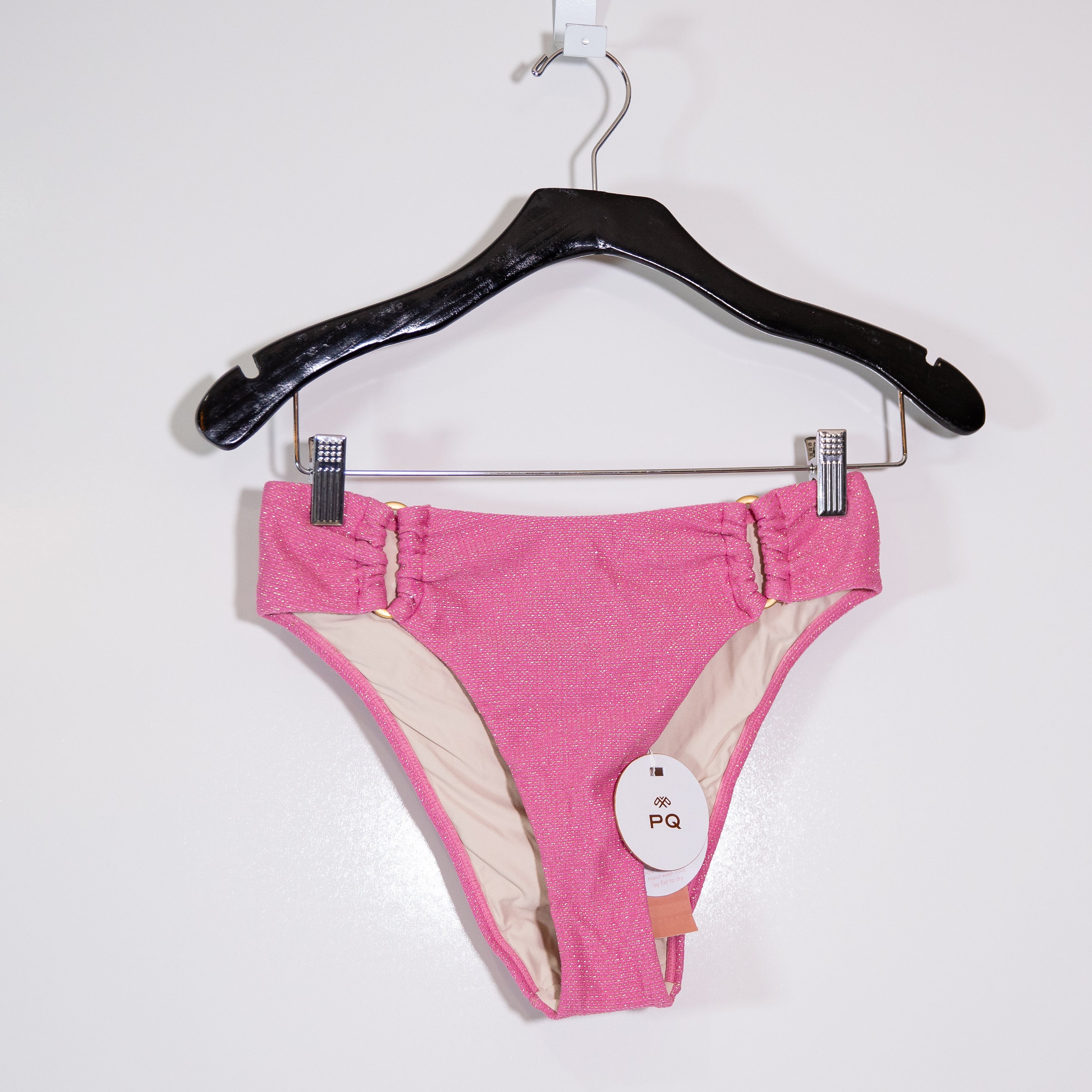 NEW PQ Swim Sorbet Detail Fanned Bikini Bathing Suit Bottoms Pink Metallic Large