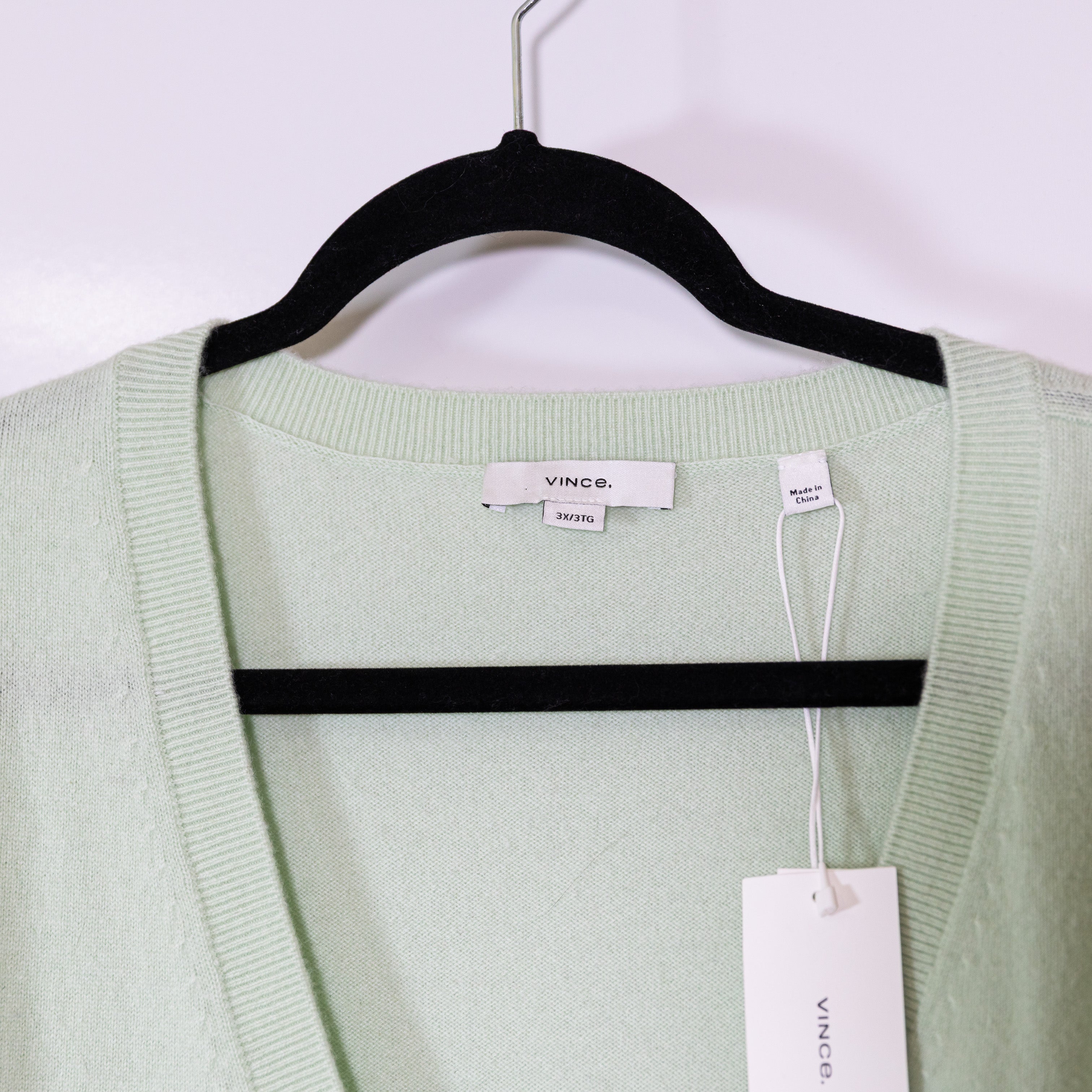 NEW Vince Cashmere Knit Stretch Weekend V-Neck Pullover Sweater Green 3X