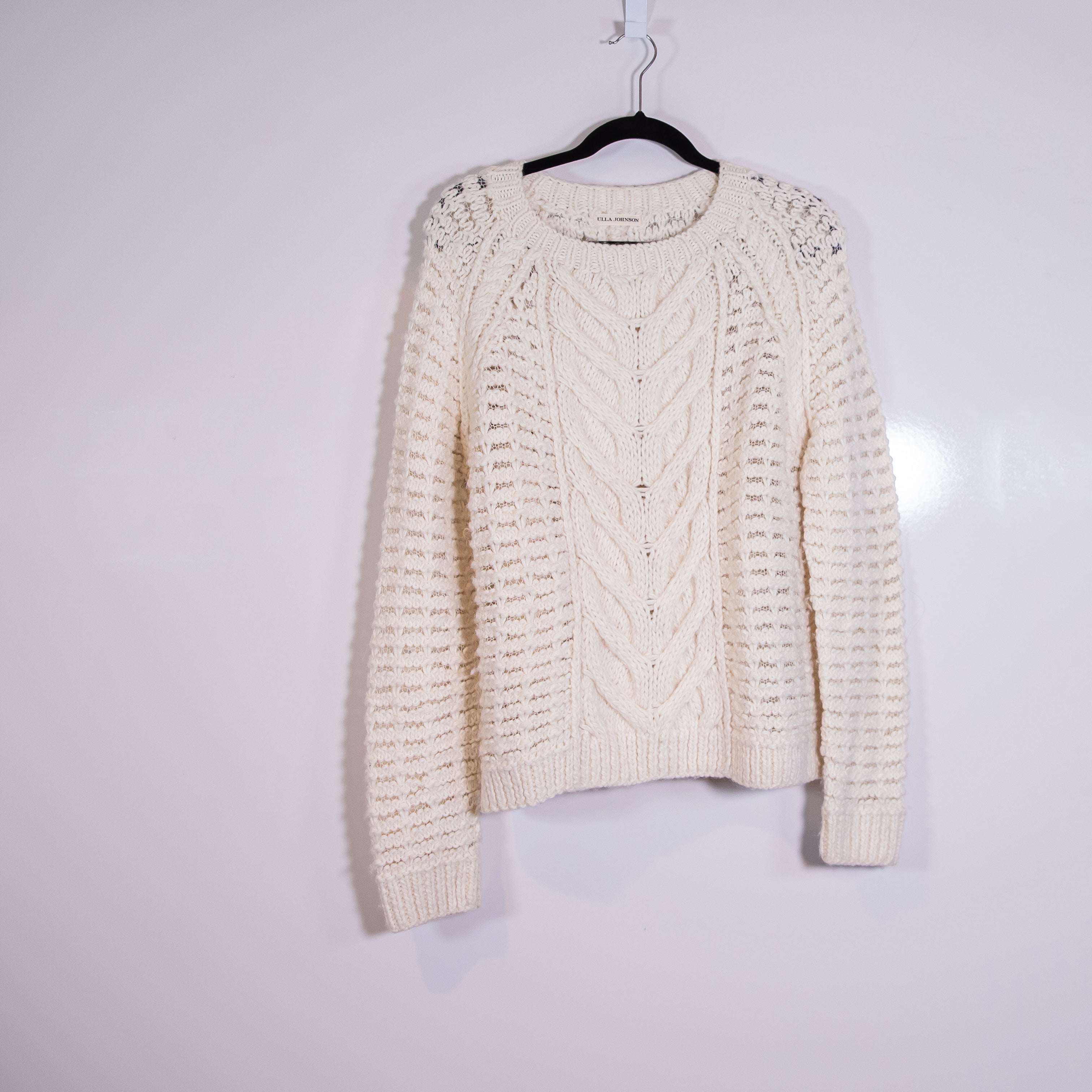 Ulla Johnson Women's Alpaca Wool Blend Knit Crew Neck Pullover Sweater Ivory L