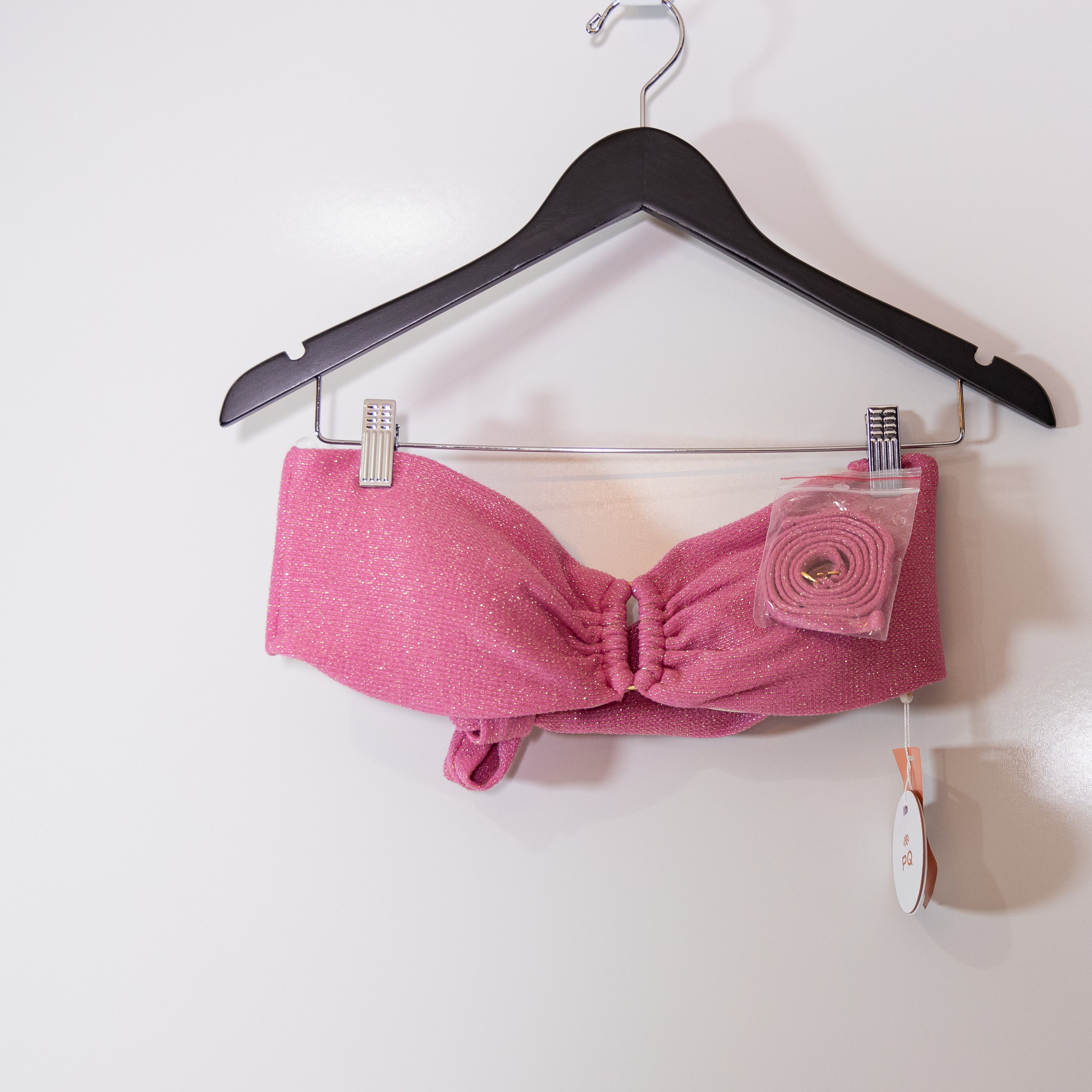 NEW PQ Swim Sorbet Detail Bandeau Strapless Bikini Bathing Suit Top Pink Gold L