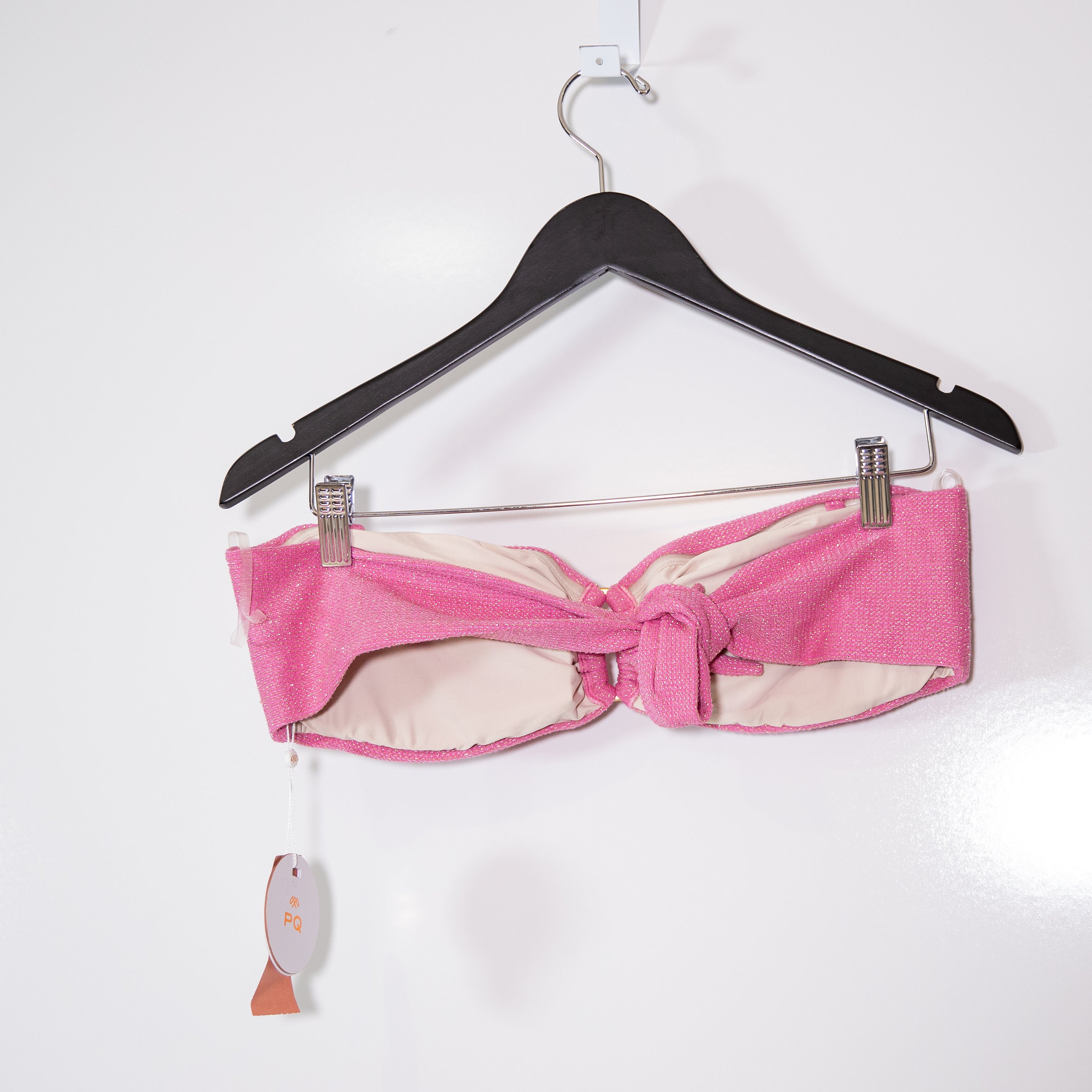 NEW PQ Swim Sorbet Detail Bandeau Strapless Bikini Bathing Suit Top Pink Gold L
