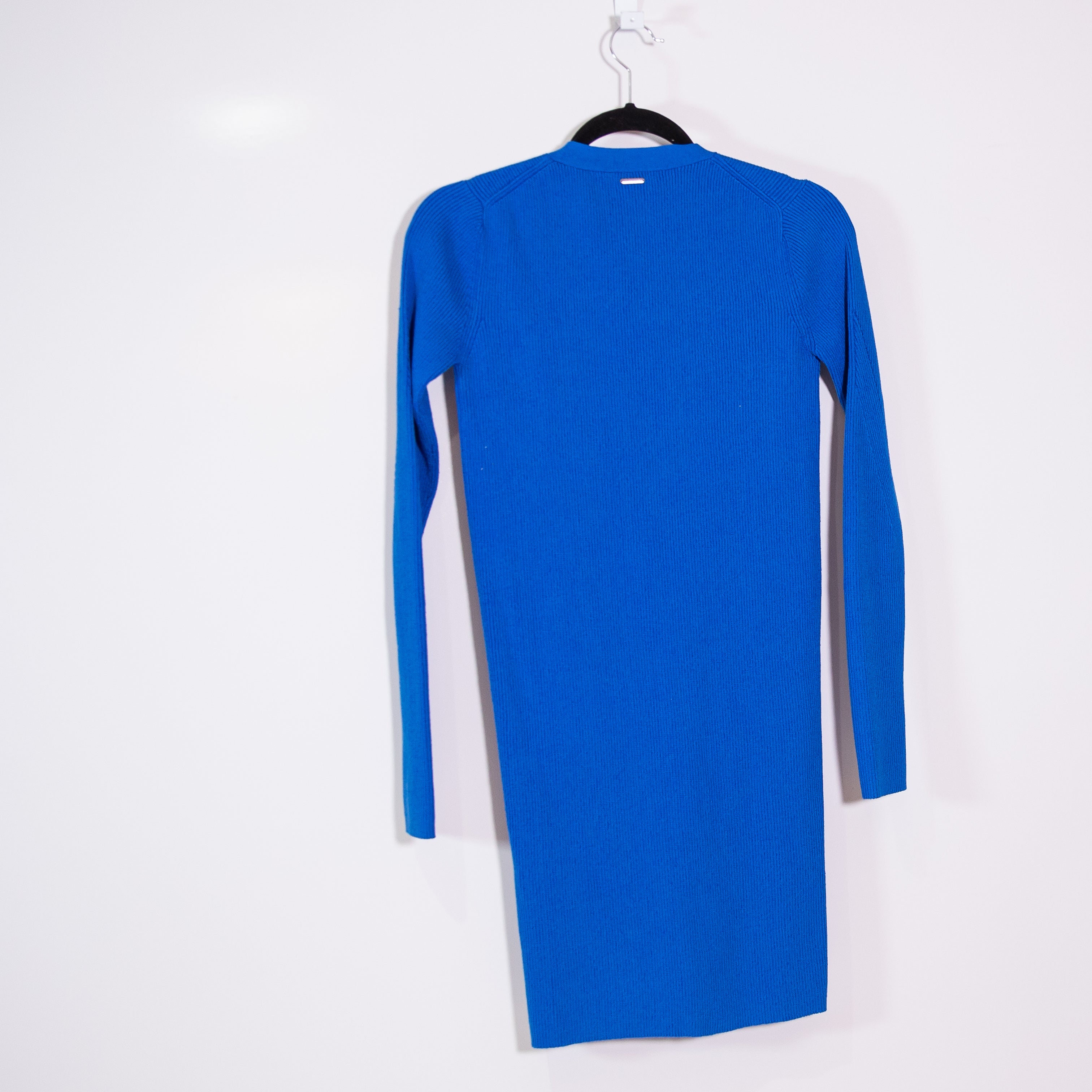 Wes Gordon Ribbed Knit Stretch V Neck Button Front Pocket Cardigan Sweater Blue