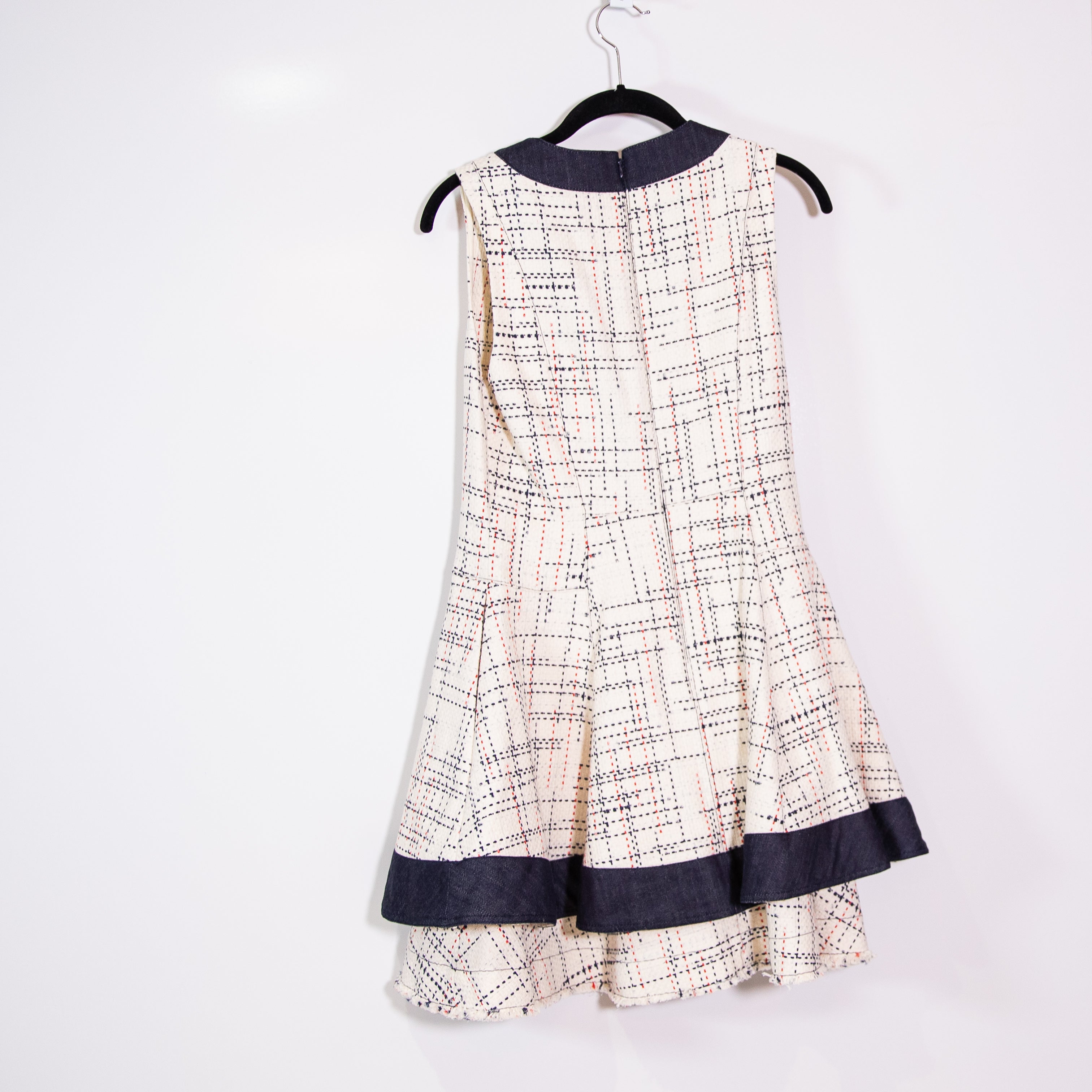 Derek Lam Cotton Blend Woven Tweed Boucle Sleeveless V Neck Overlay Midi Dress 6