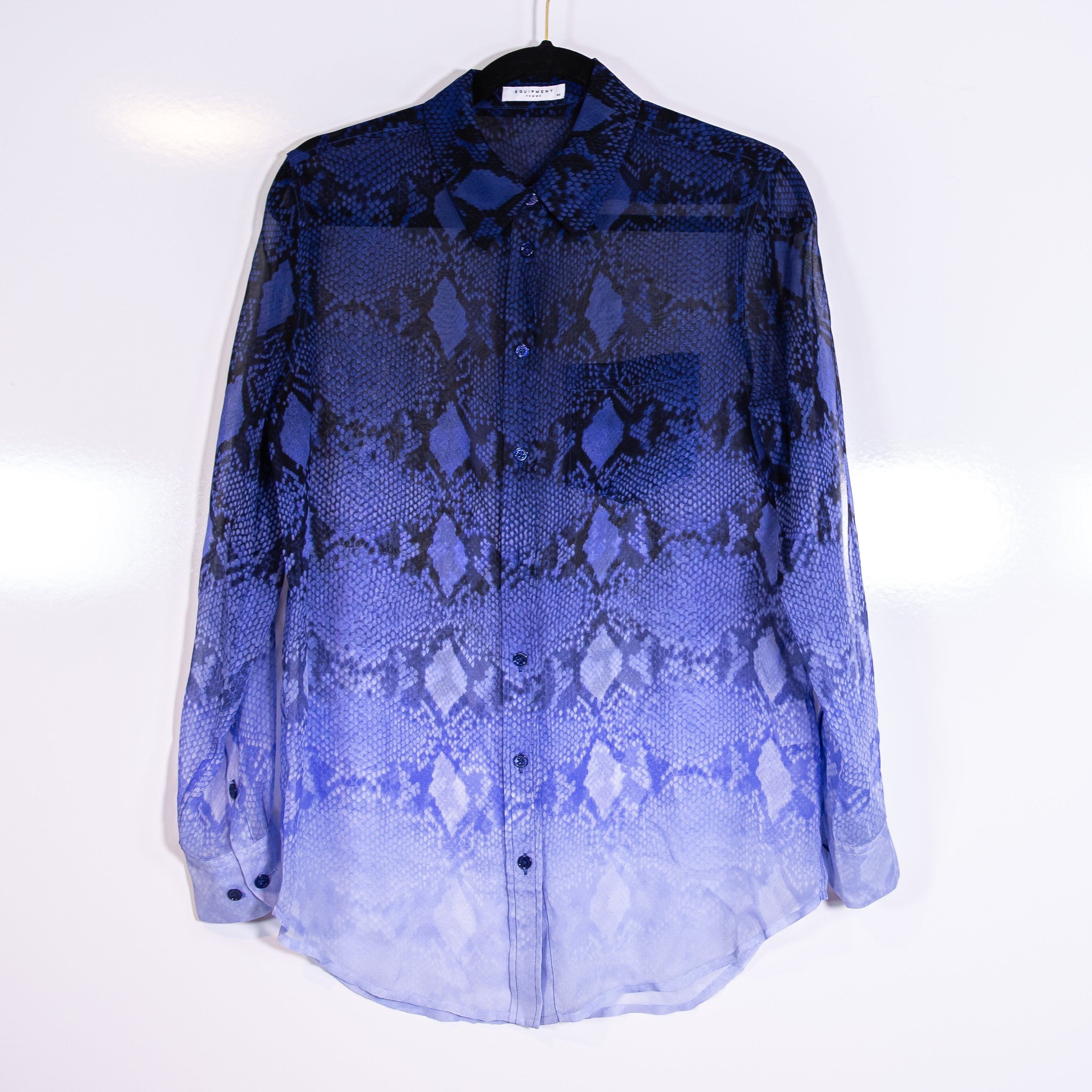 Equipment Femme Print Pattern Collared Button Down Silk Chiffon Sheer Blouse XS