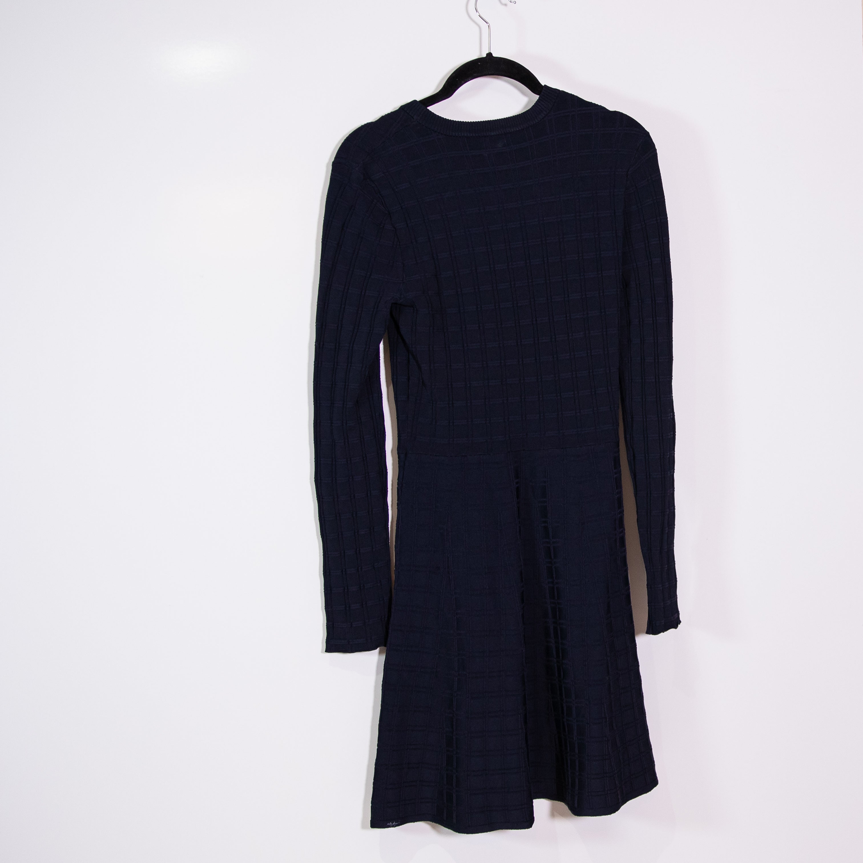 A.L.C. Schultz Stretch Knit Fit Flare Textured Midi Sweater Dress Navy Blue M
