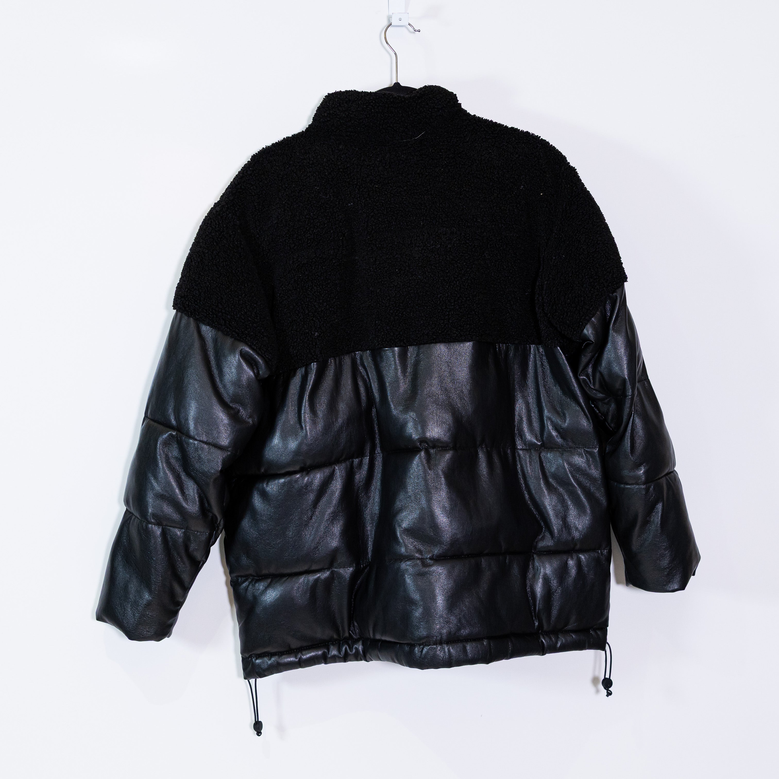 Good American Faux Vegan Leather Shearling Quilted Puffer Jacket Coat Black S