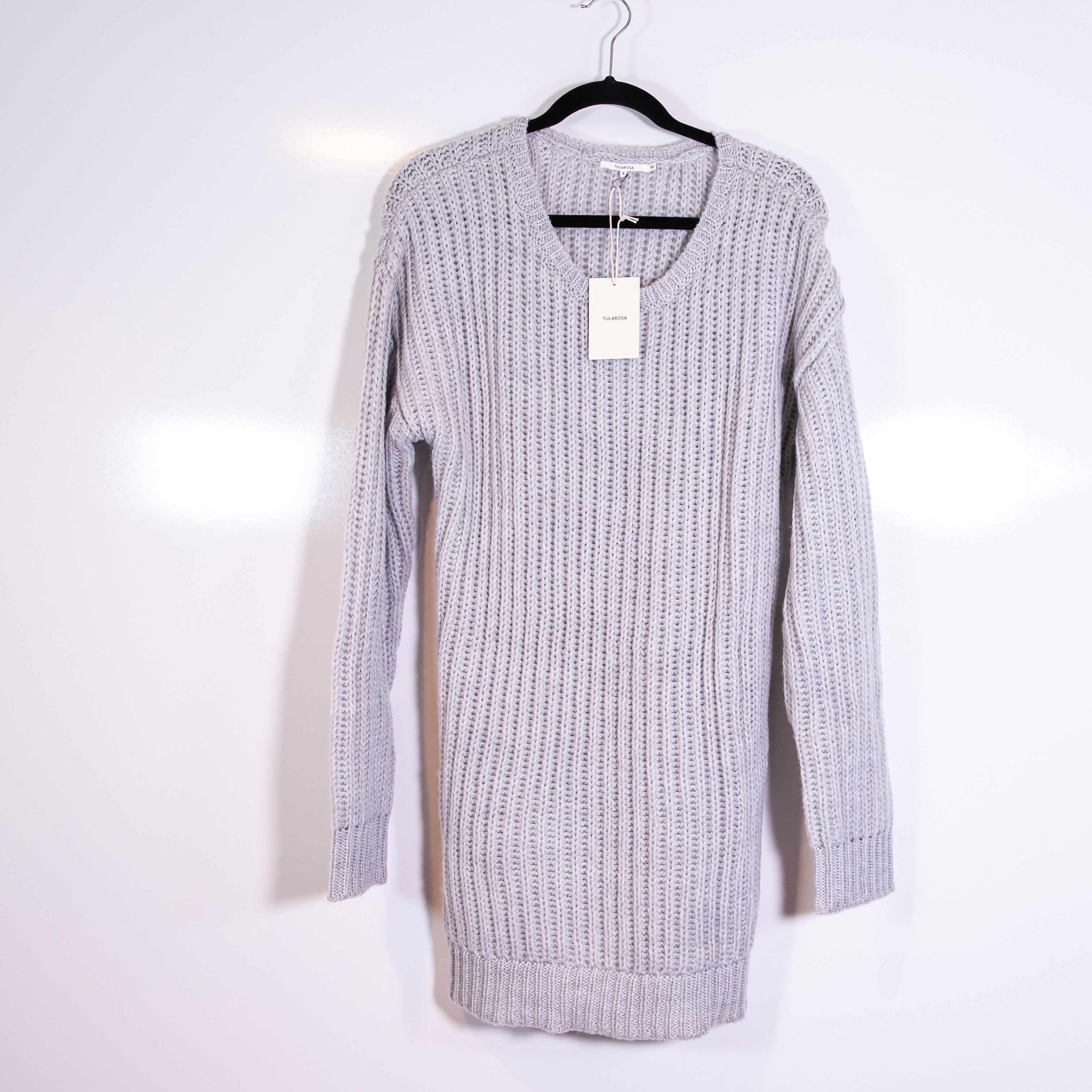 NEW Tularosa Wool Blend Knit Stretch Scoop Neck Pullover Mini Sweater Dress Gray