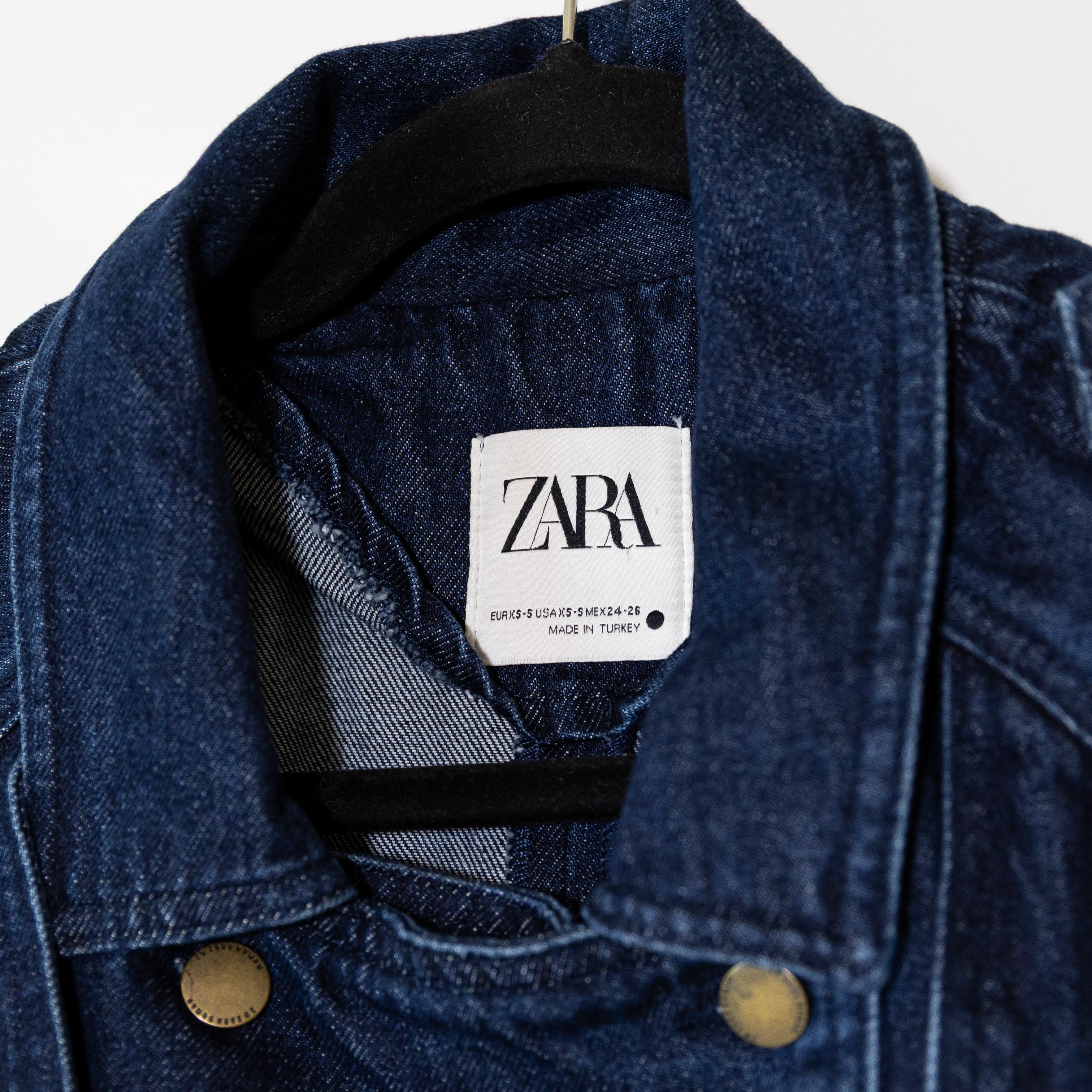 Zara Cotton Collared Double Breasted Belted Denim Jean Trench Coat Jacket Blue