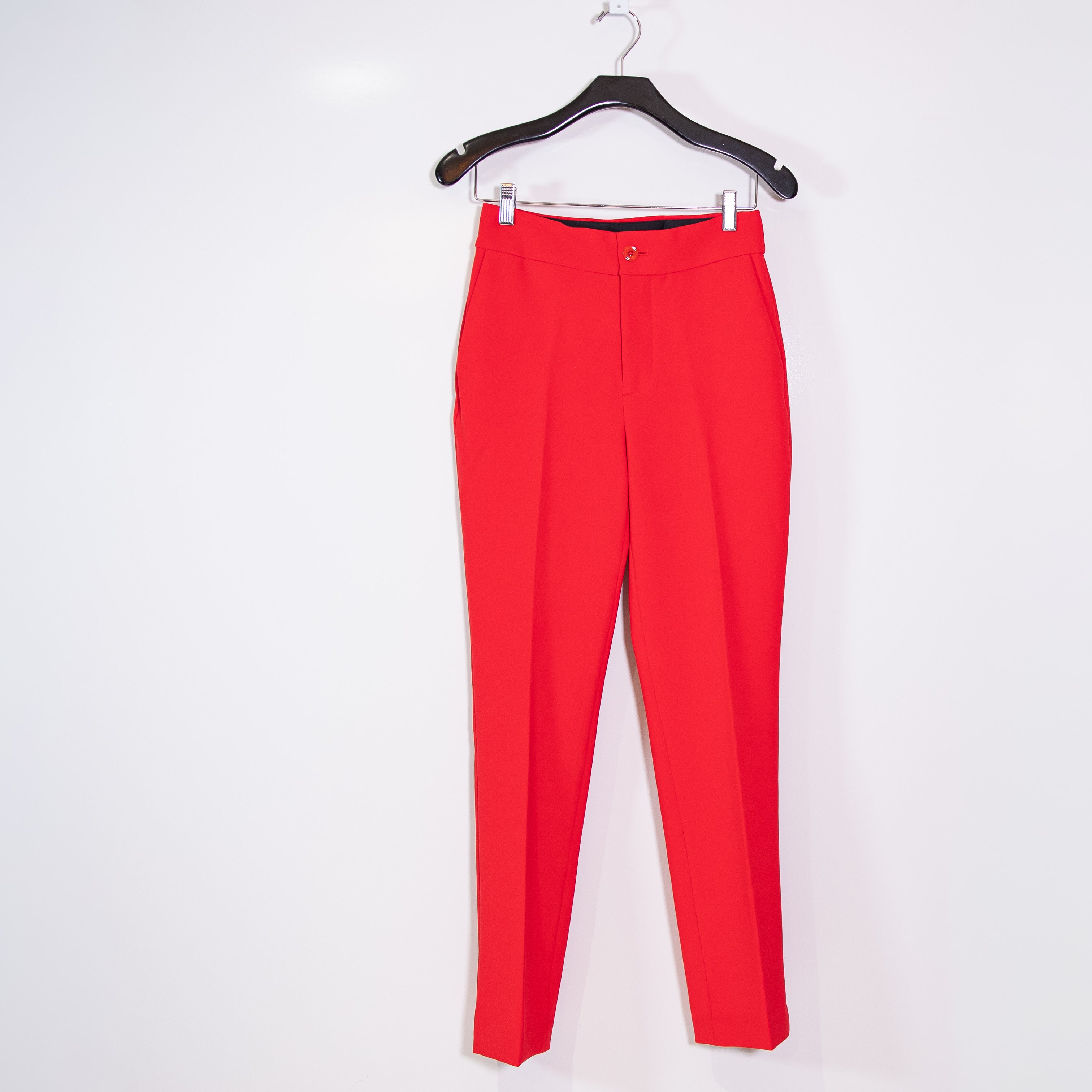 Kate Spade Women's Twill Woven Straight Leg Ankle Crop Trouser Pants Solid Red 0
