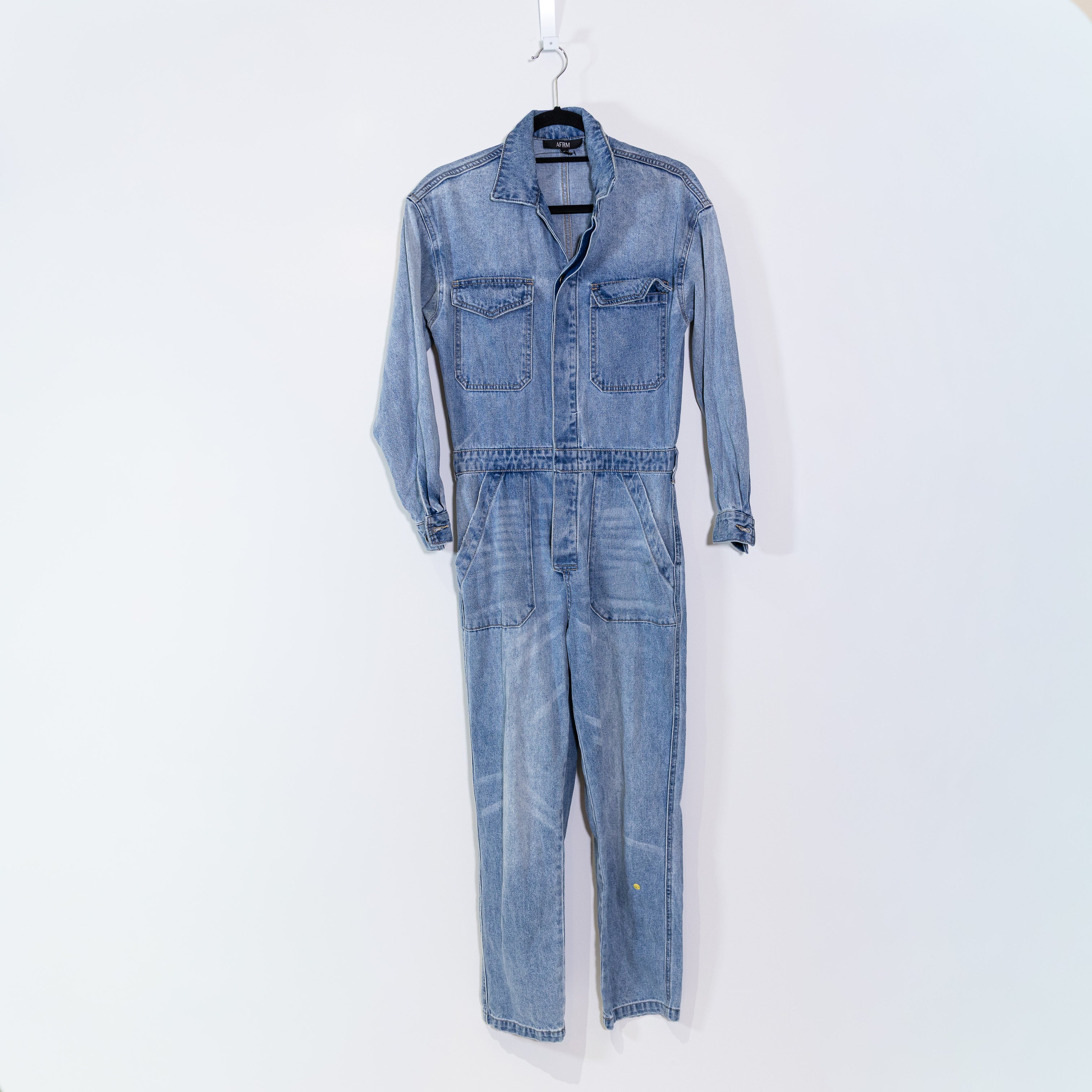 AFRM Women's Rio Cotton Full Length Cotton Denim Jean Jumpsuit Jumper Rosabelle
