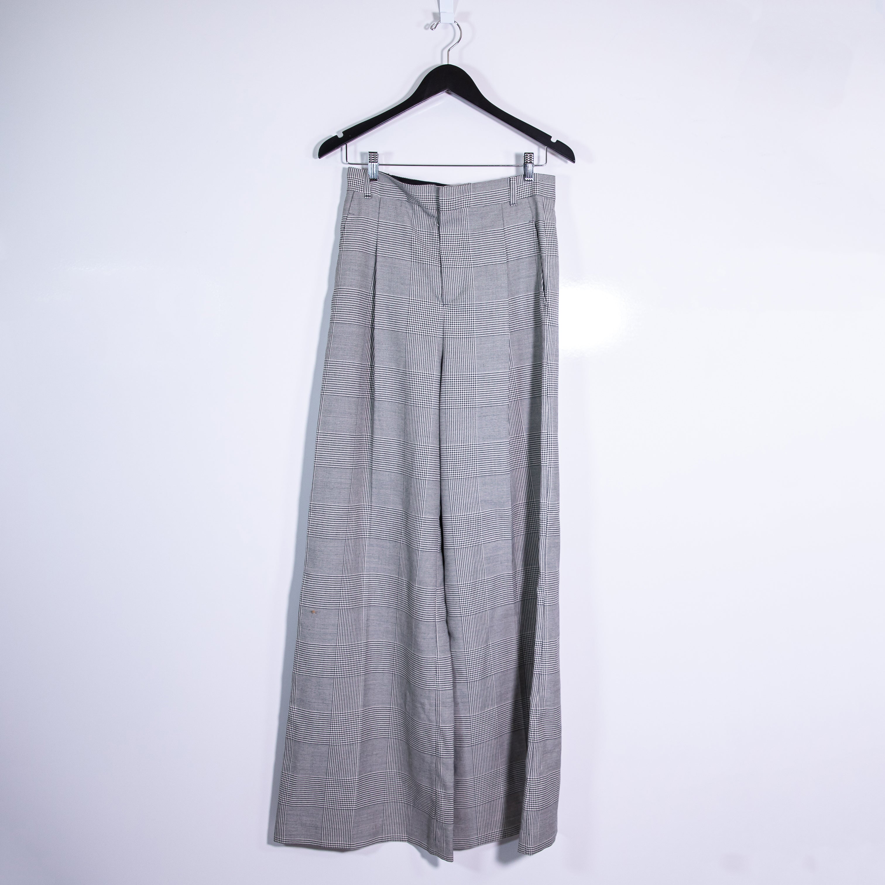 Zara Woman Mid Rise Wide Leg Micro Houndstooth Check Print Trouser Pants Small