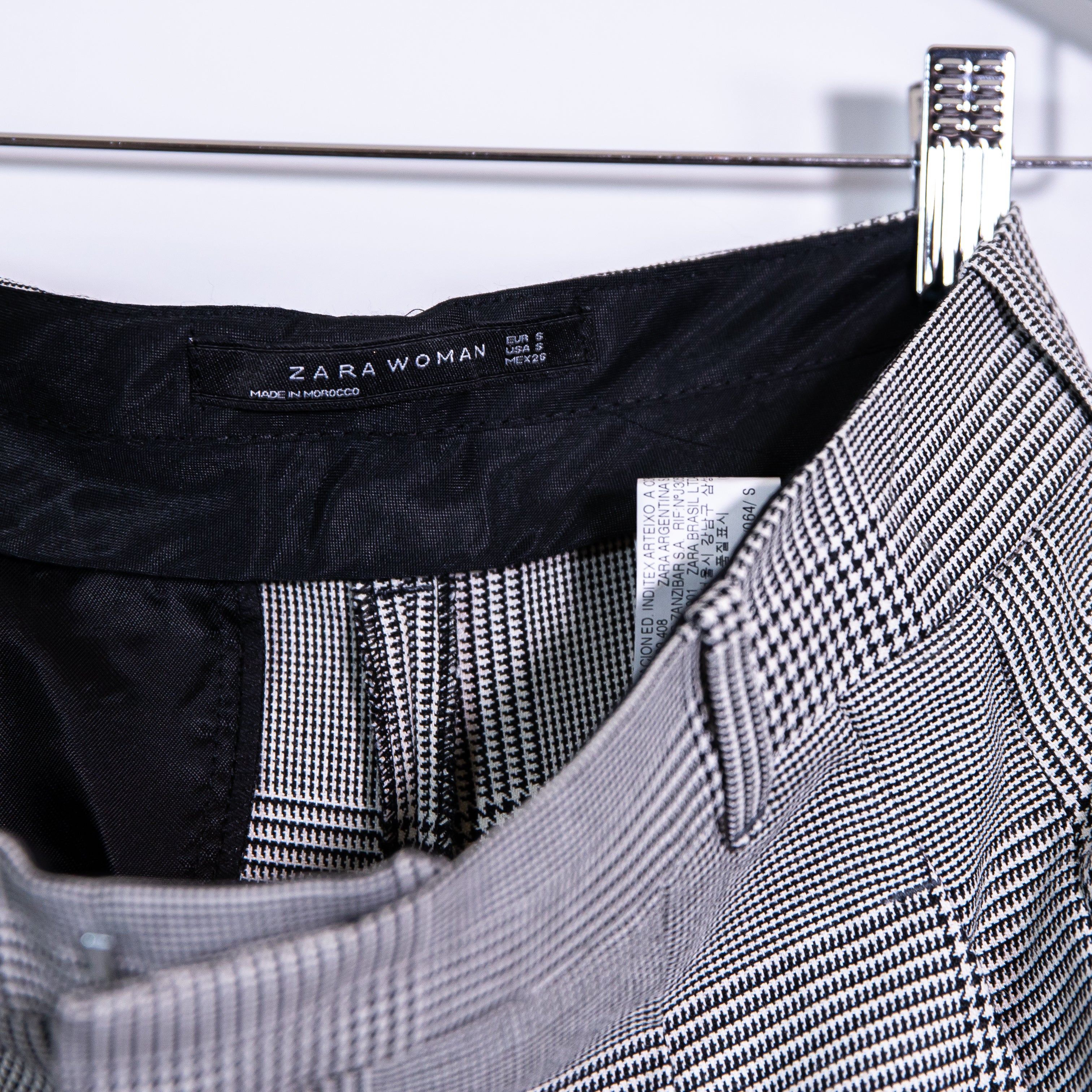 Zara Woman Mid Rise Wide Leg Micro Houndstooth Check Print Trouser Pants Small