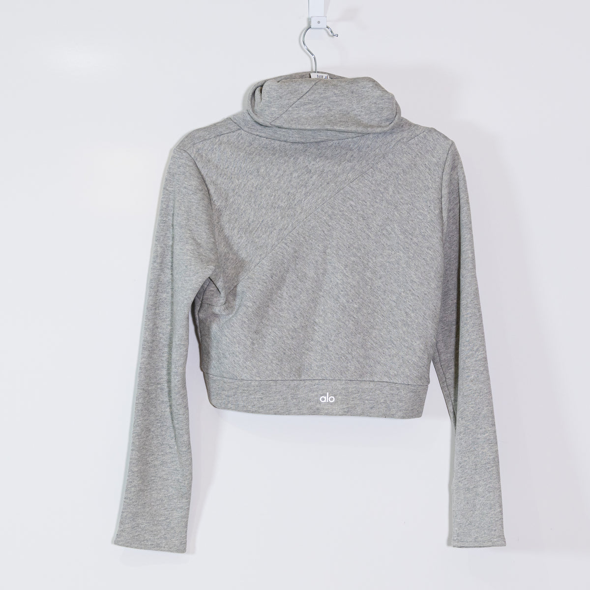 Alo Soleil Cotton Blend Turtleneck Cropped Pullover Long Sleeve Sweater Gray S
