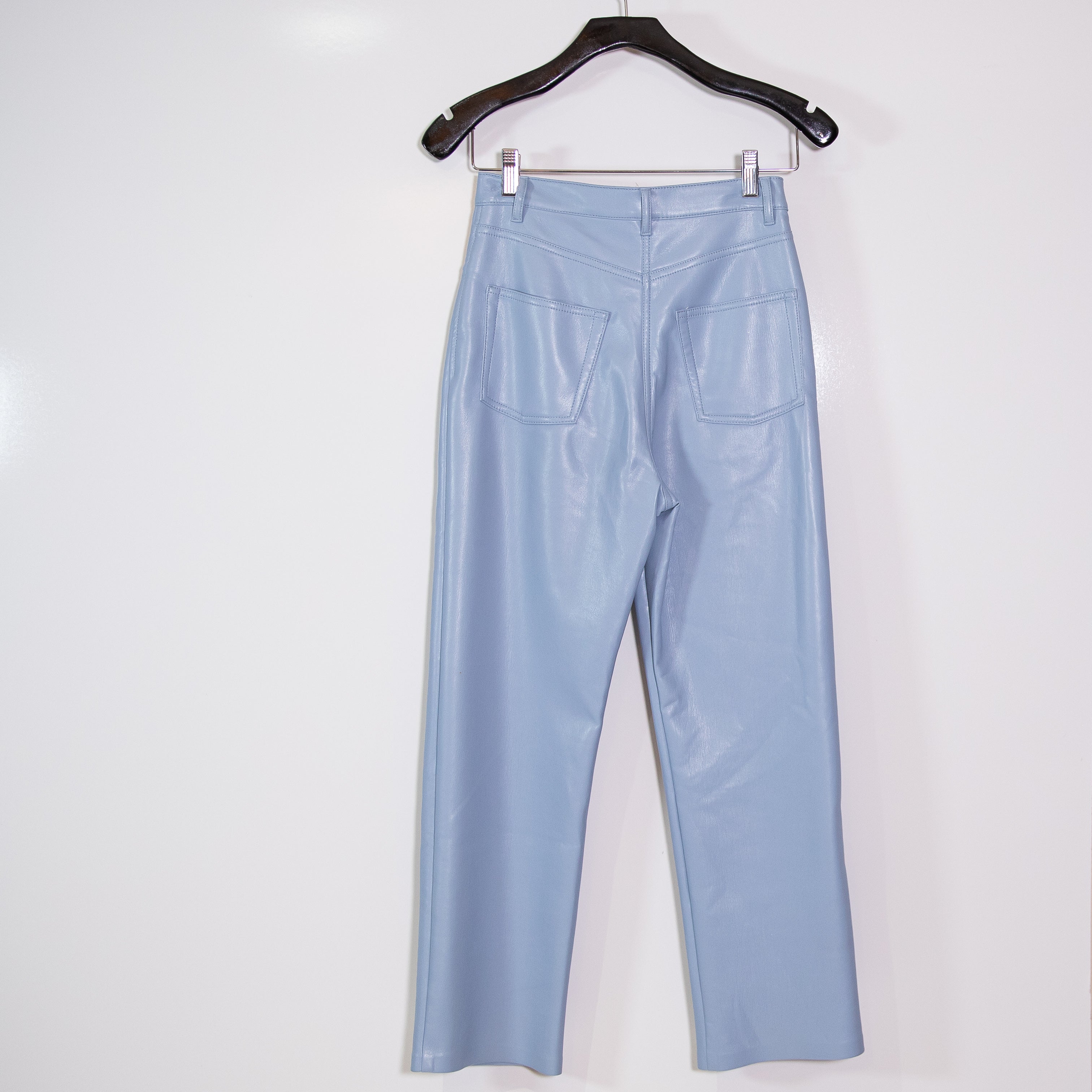 Wilfred Aritzia The Melina Faux Vegan Leather High Waisted Trouser Pants Blue 2