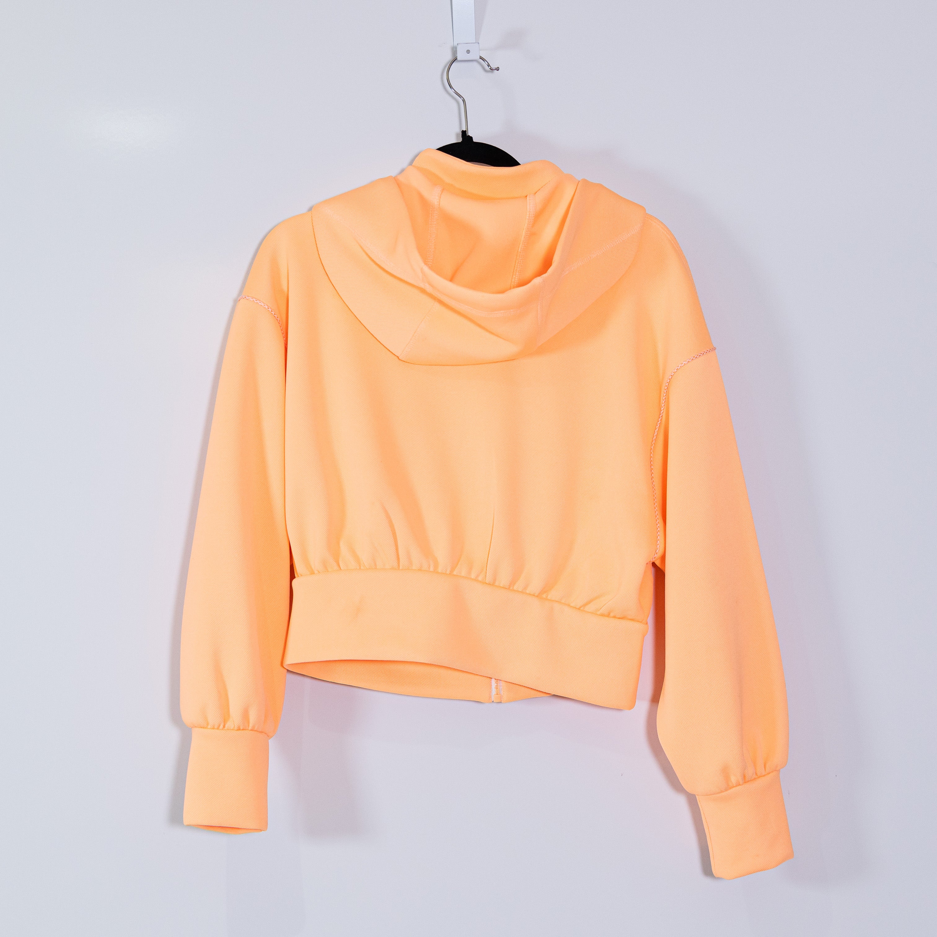 Zara Women's Neon Orange Highlighter Full Zip Cropped Hoodie Jacket Small