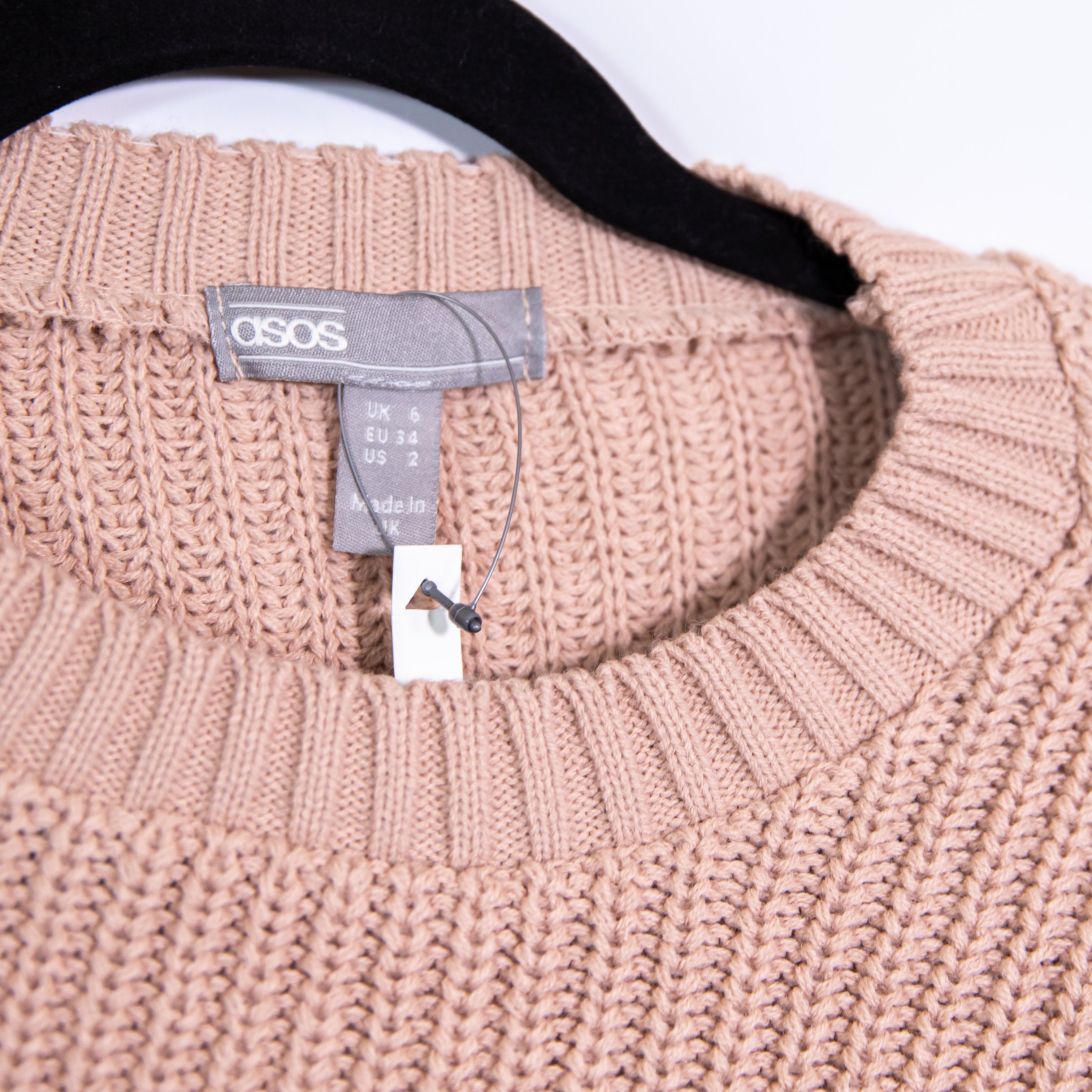 NEW Asos Women's Knit Crew Neck Cropped Long Sleeve Pullover Sweater Blush Pink