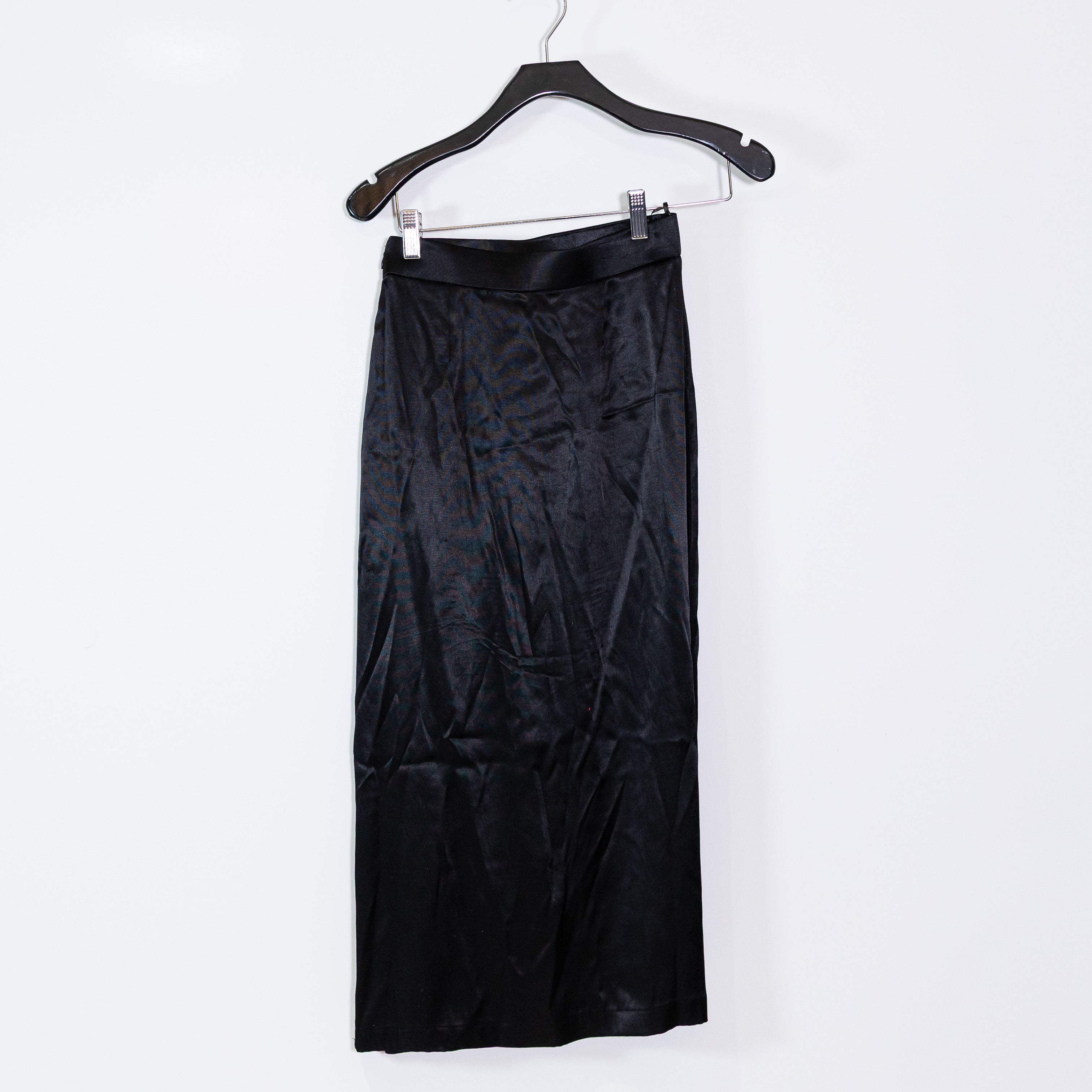 Zara Women's Sold Black Satin Pull On Slip Midi Skirt XS