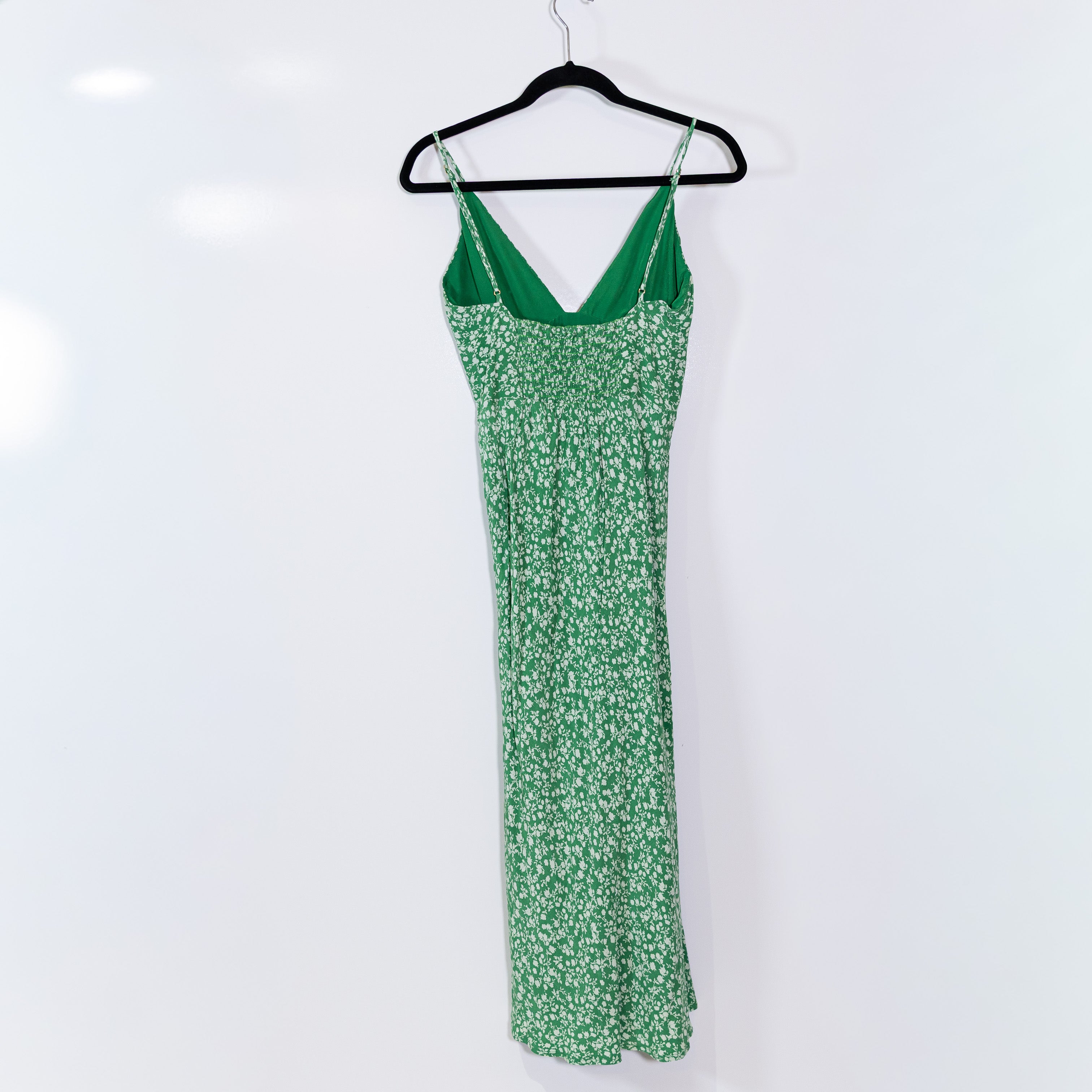 Lovers + Friends Heath Chiffon Green White Floral Flower Pattern Midi Dress XS