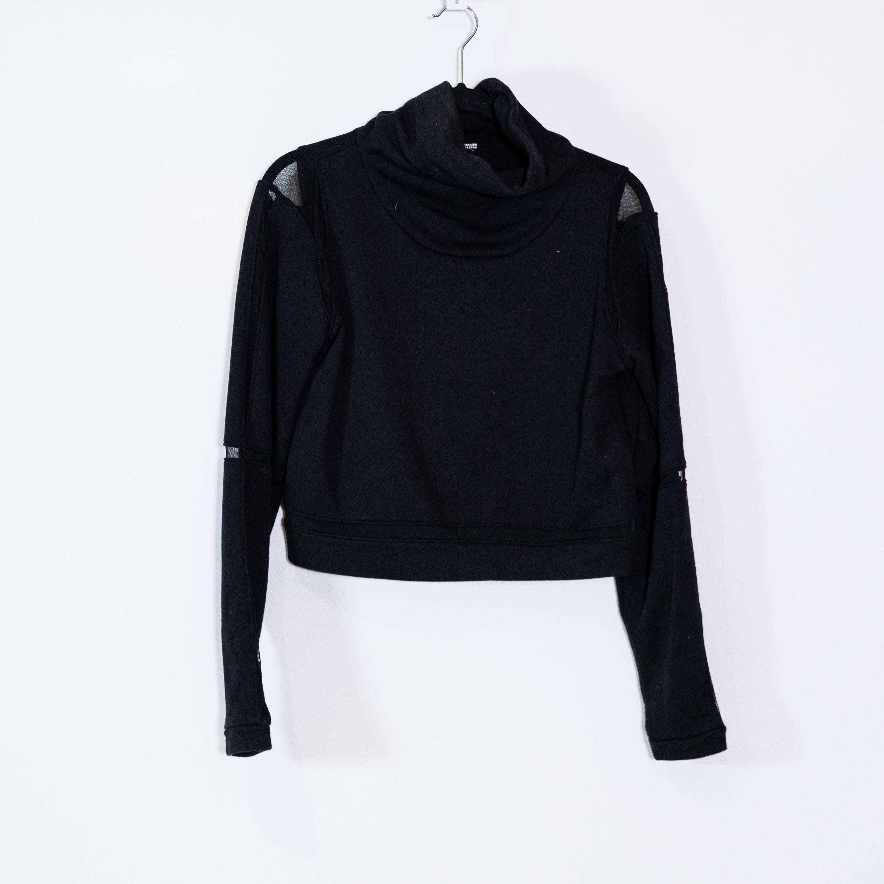 Alo Yoga Women's Advance Mesh-Inset Fleece Turtleneck Sweater Sweatshirt Black S