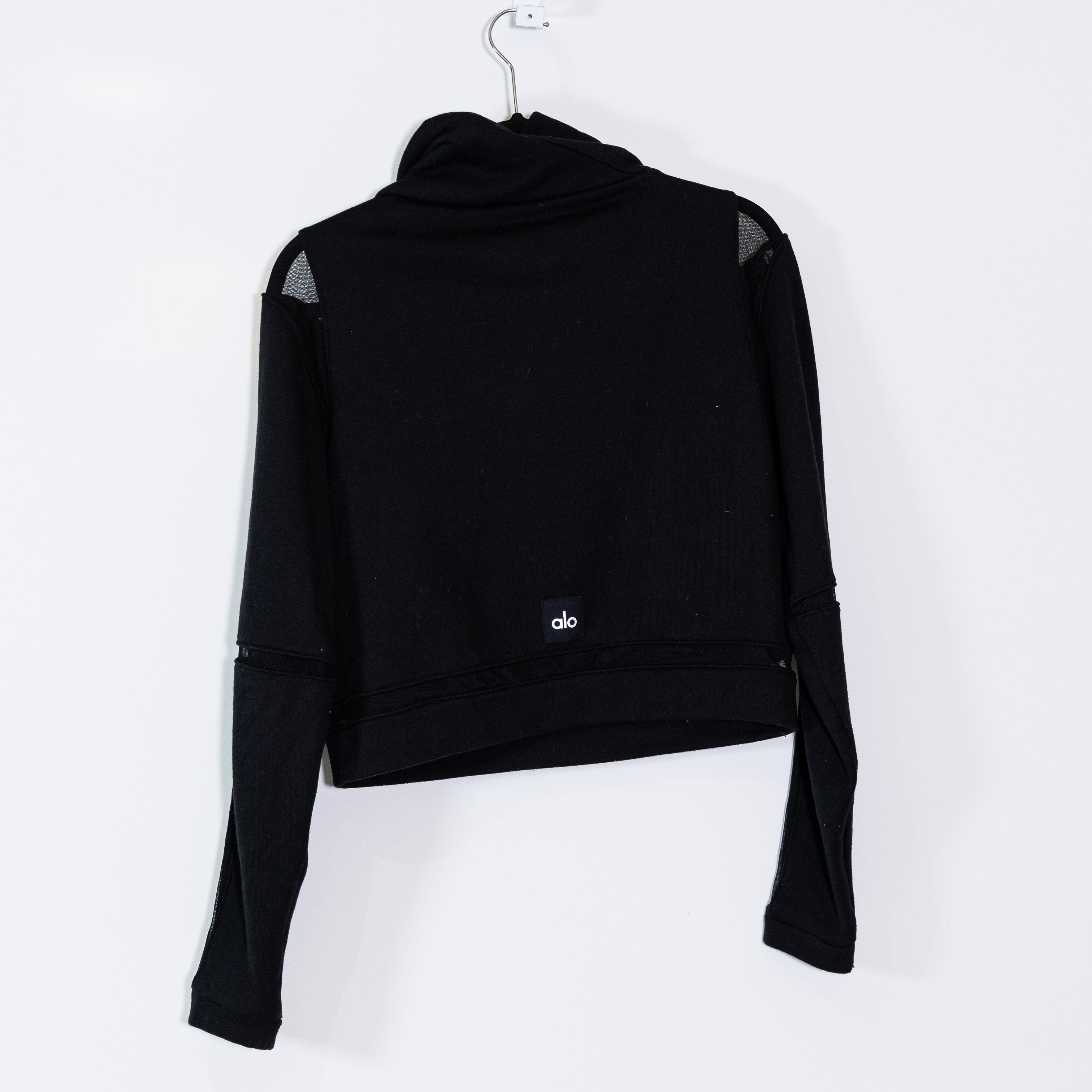 Alo Yoga Women's Advance Mesh-Inset Fleece Turtleneck Sweater Sweatshirt Black S