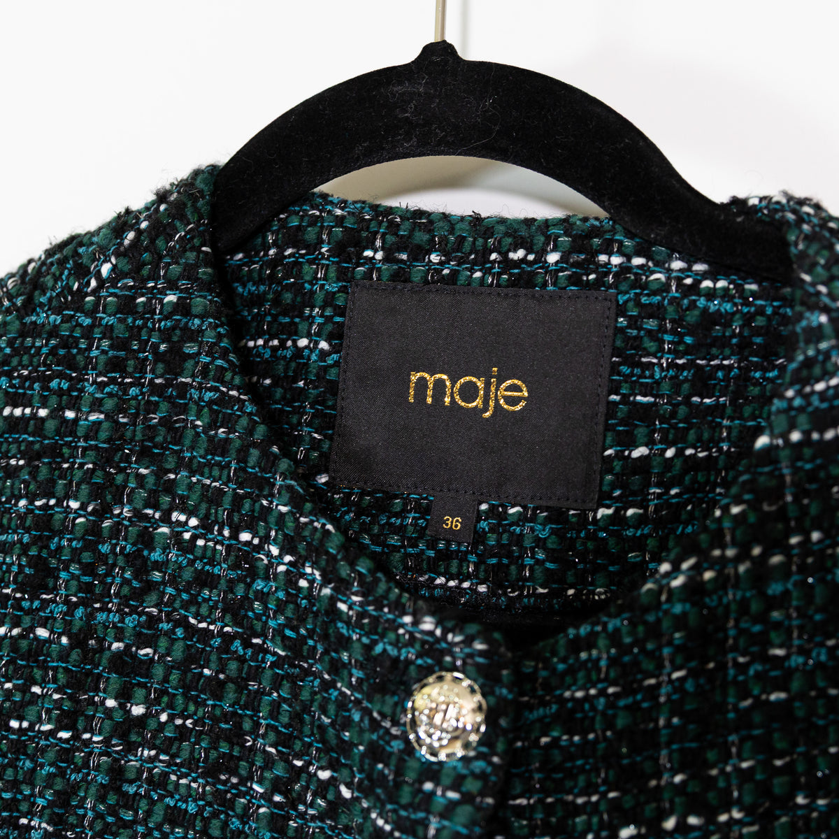 Maje Cotton Wool Metallic Boucle Tweed Knit Fringe Cropped Blazer Jacket 36
