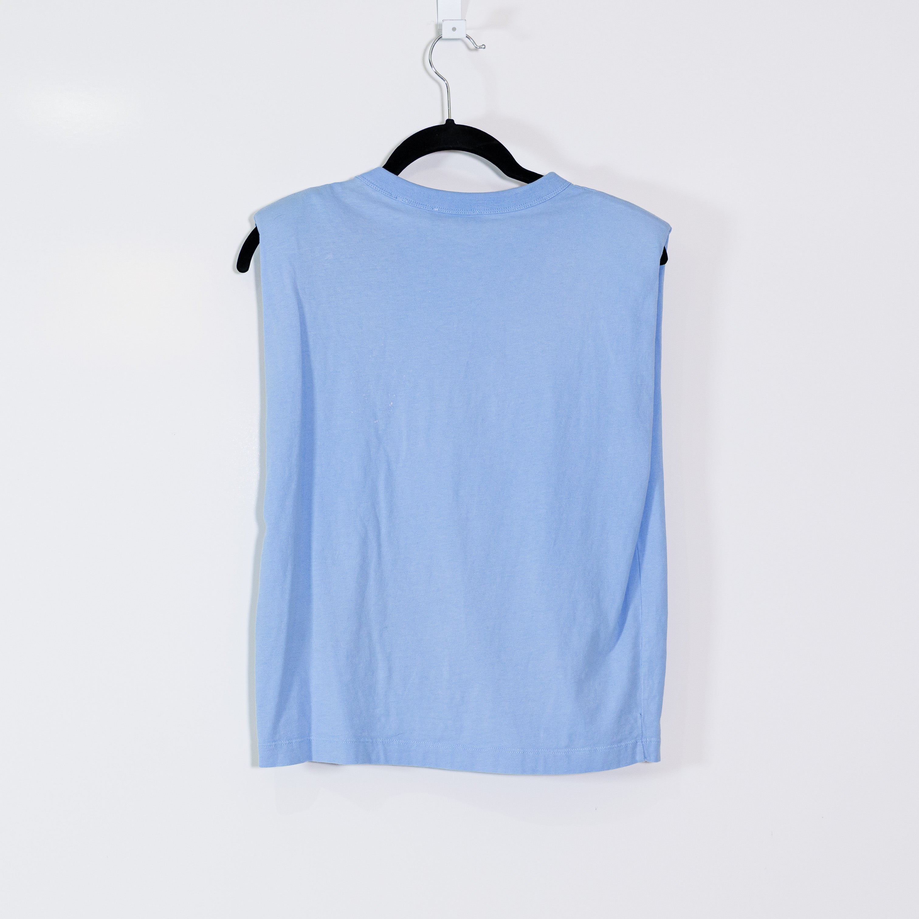 Sandro Women's Cotton Crew Neck Muscle Sleeveless Tank Top Heart Patch Logo Blue