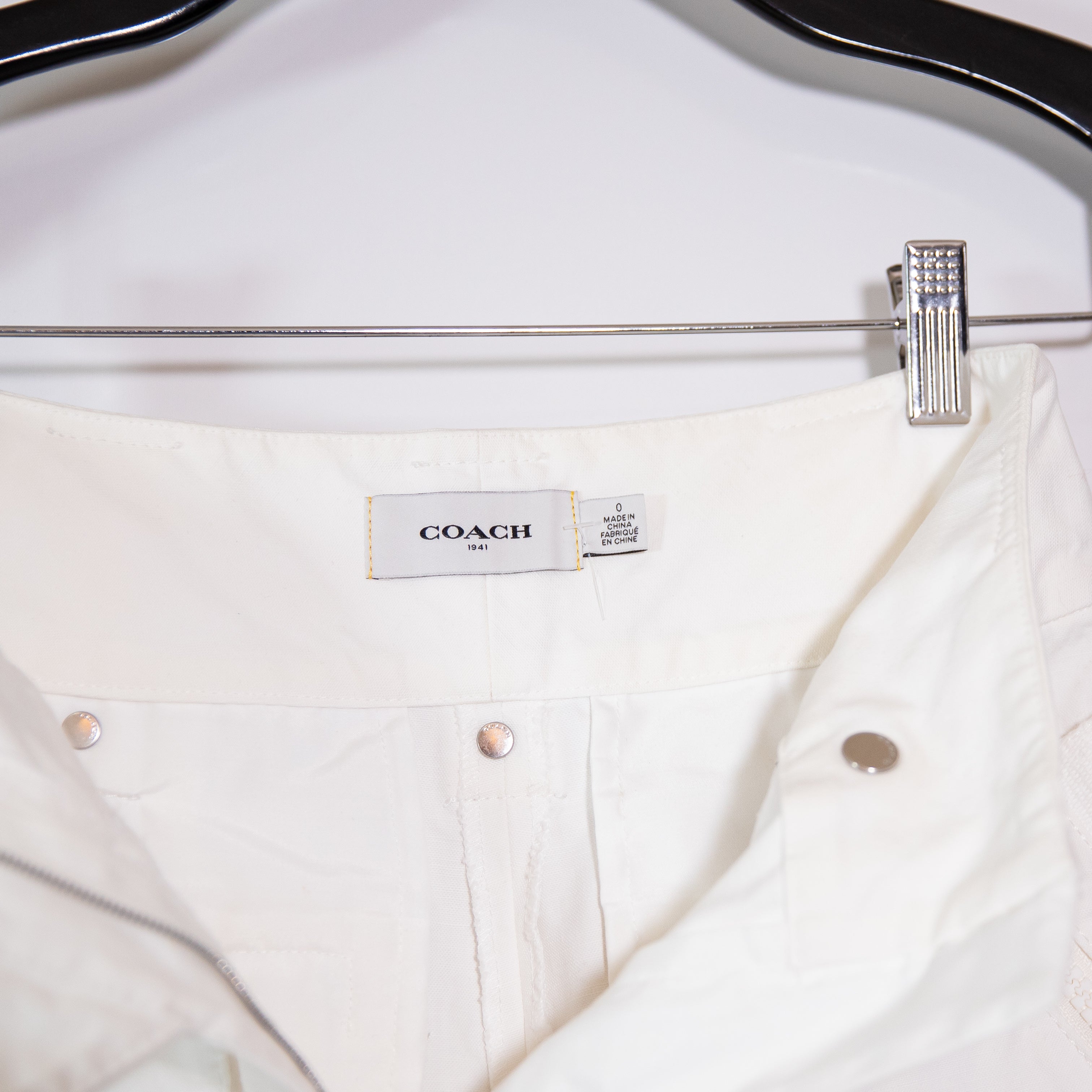 Coach Women's Cotton High Waisted Multi Pocket Cargo Shorts White 0