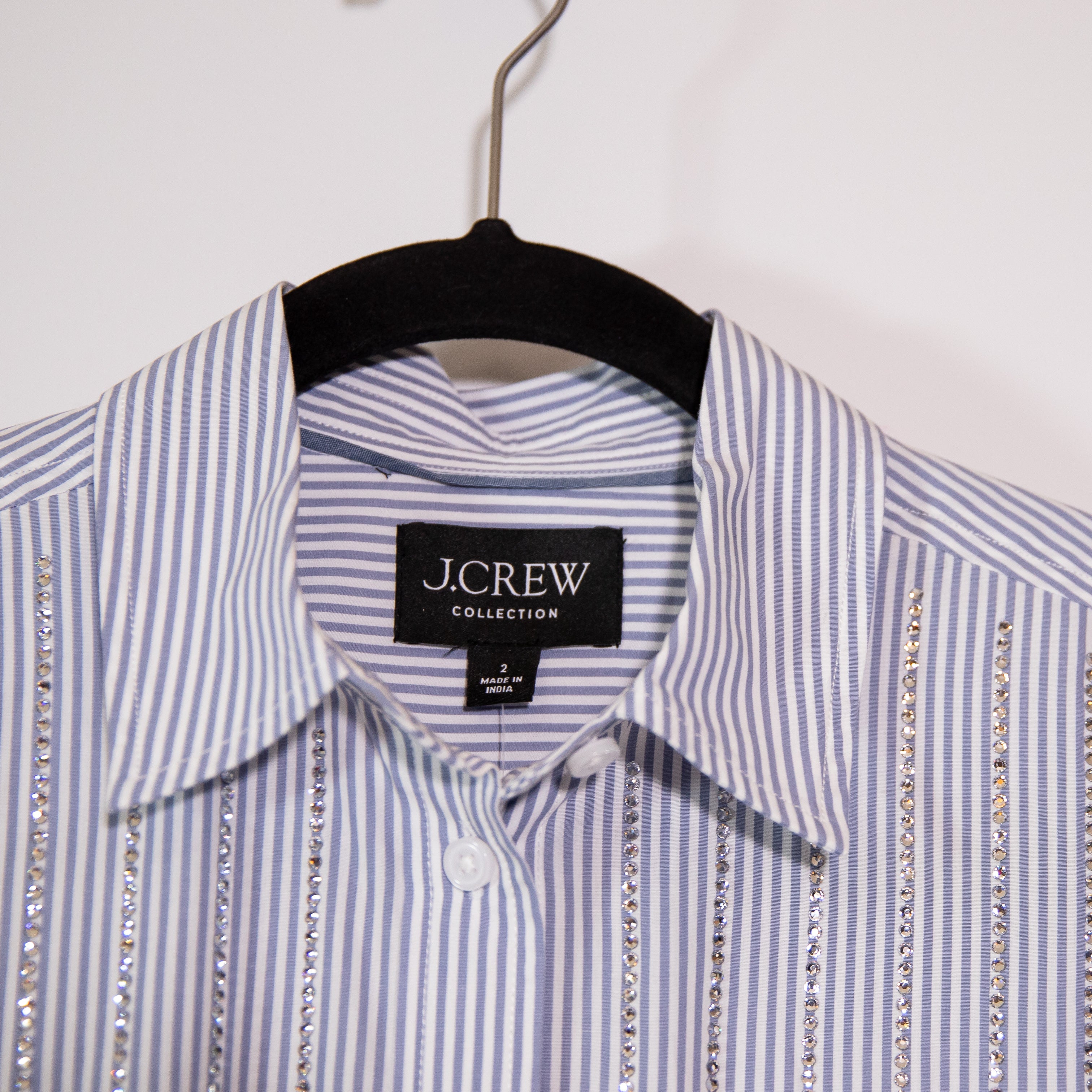 NEW J. Crew Collection Limited Edition Classic Fit Cotton Poplin Shirt Crystals
