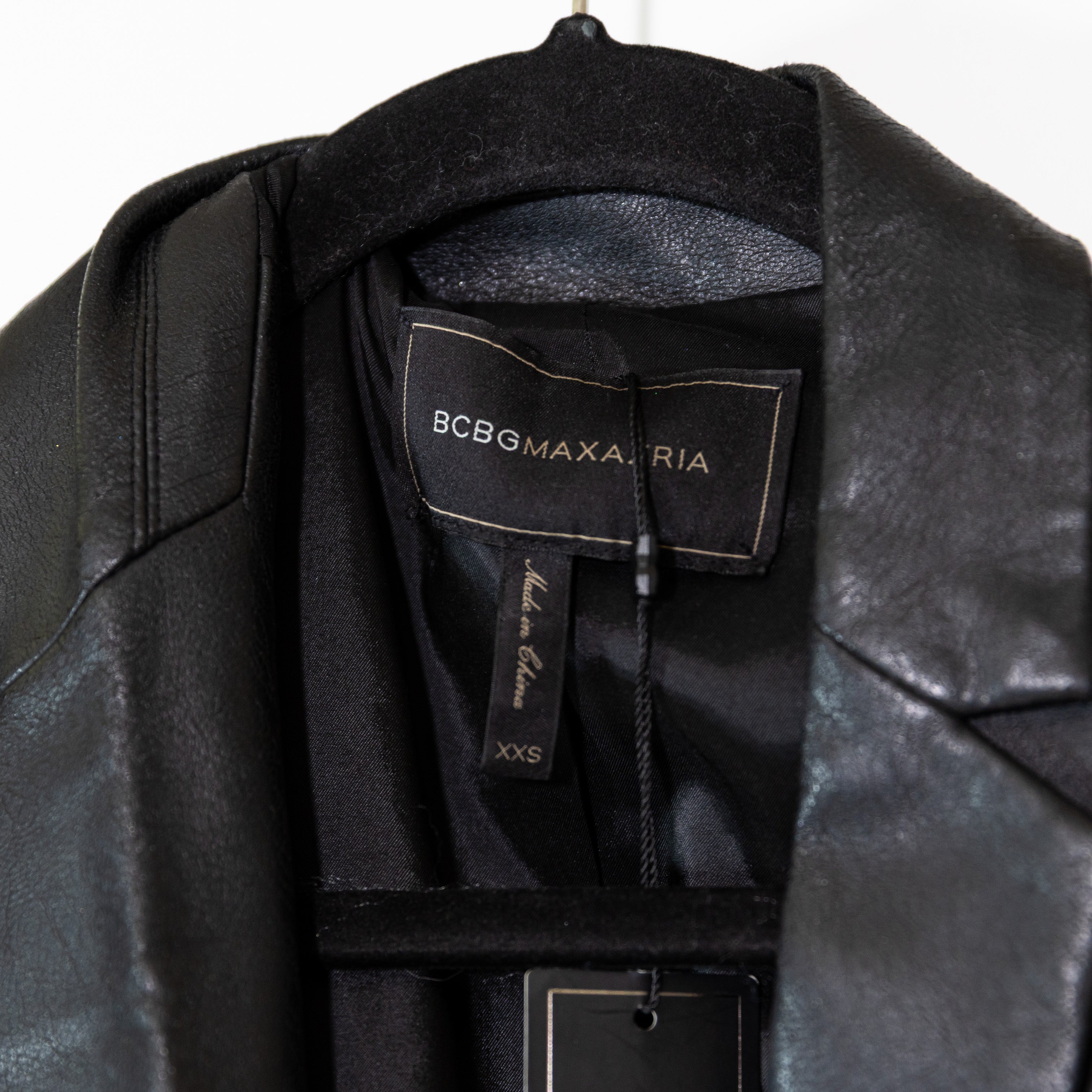NEW BCBGMaxAzria Faux Leather Drape Front Long Sleeveless Wrap Vest Jacket Black