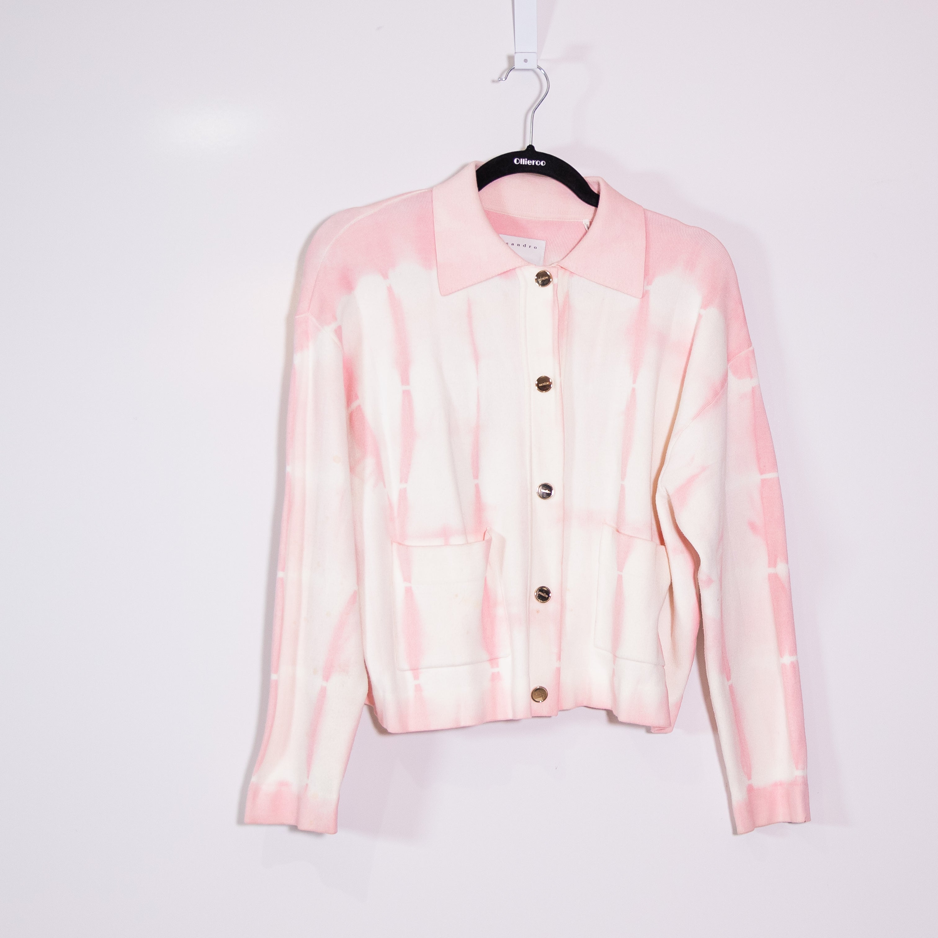 Sandro Emmery Snap Button Smile We Love You Embroidered Stretch Jacket Pink S