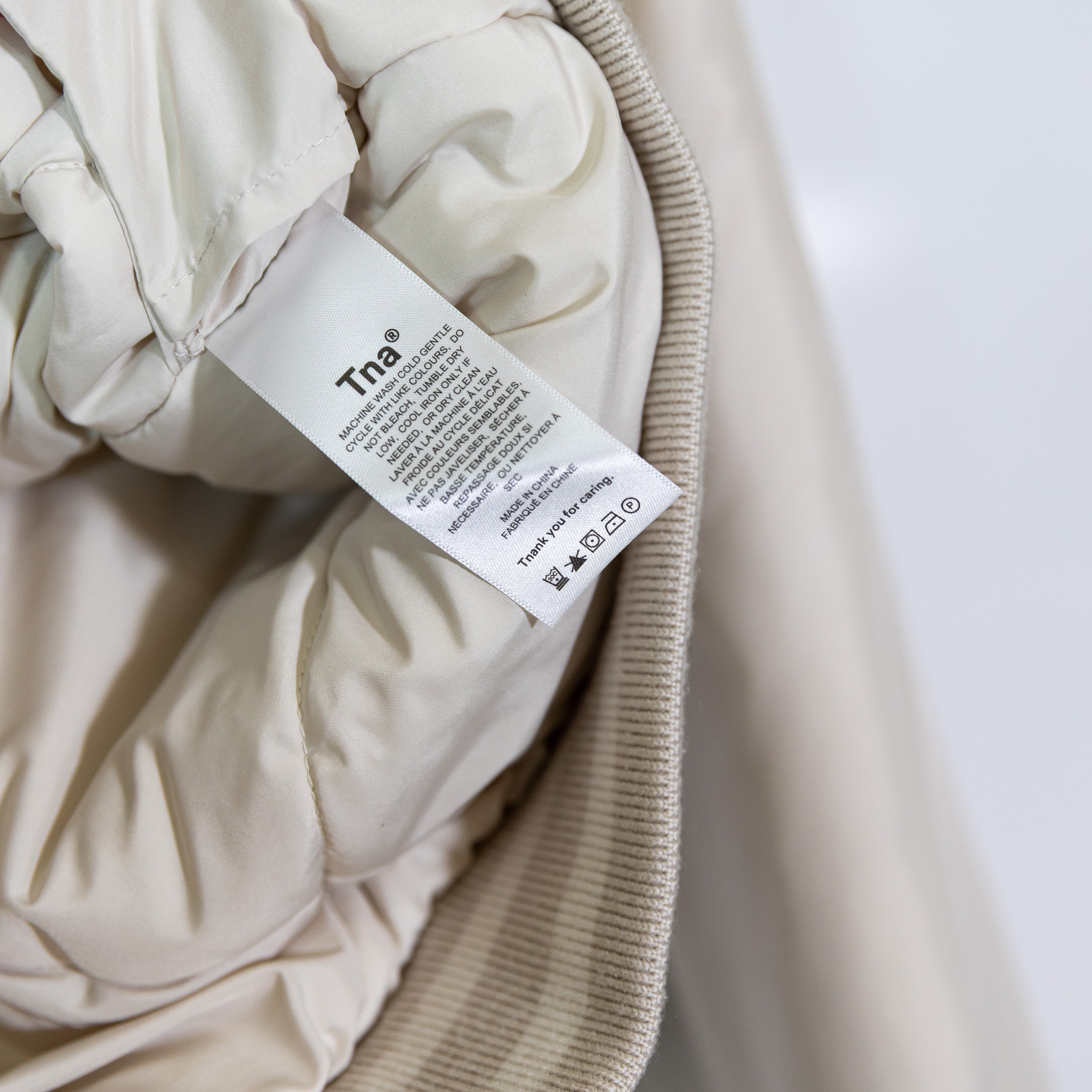 TNA Aritzia Stadium Collarless Snap Front Button Water Resistant Jacket Neutral