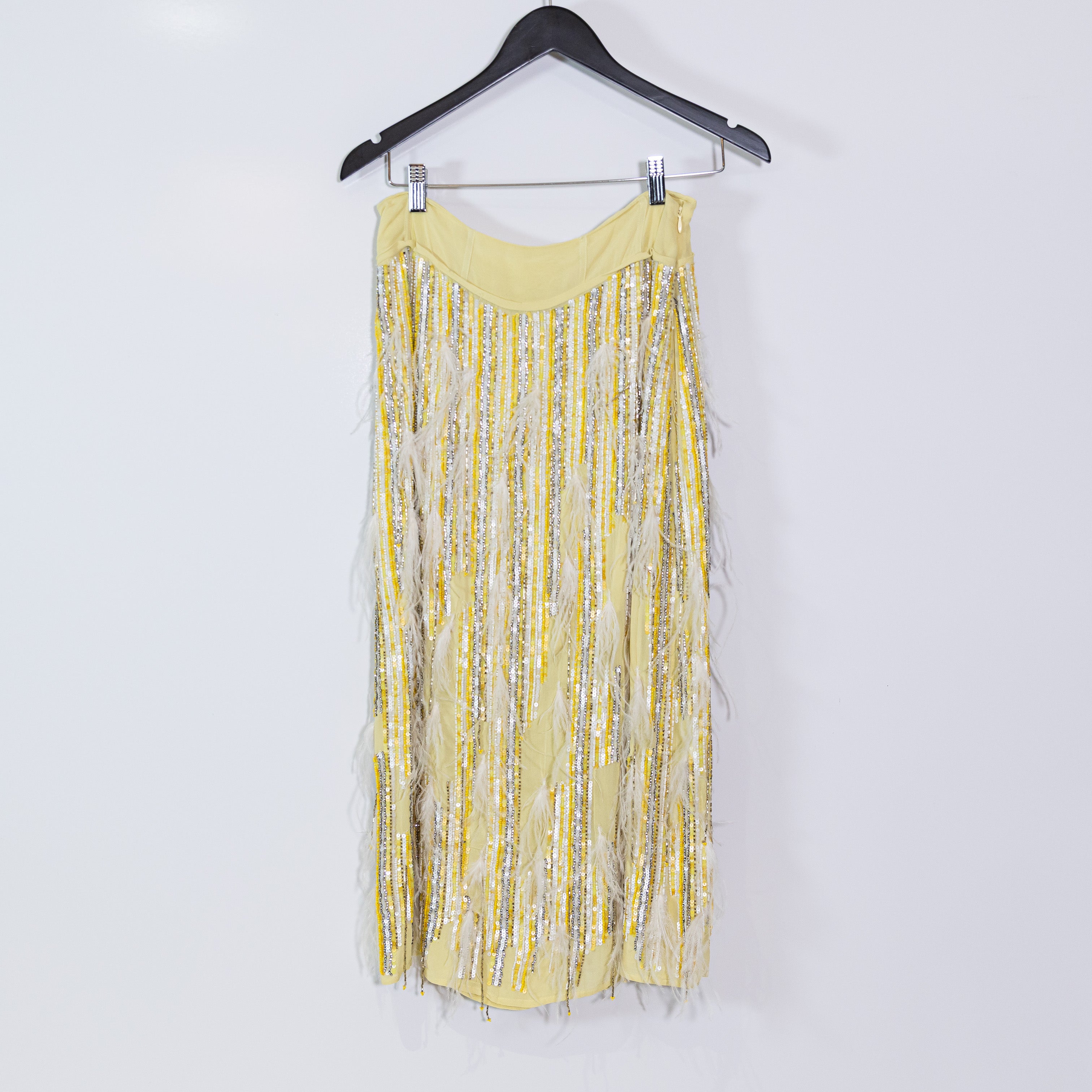 NEW Zara Atelier Beaded Sequin Crystal Jewel Feather Embellished Midi Skirt XS