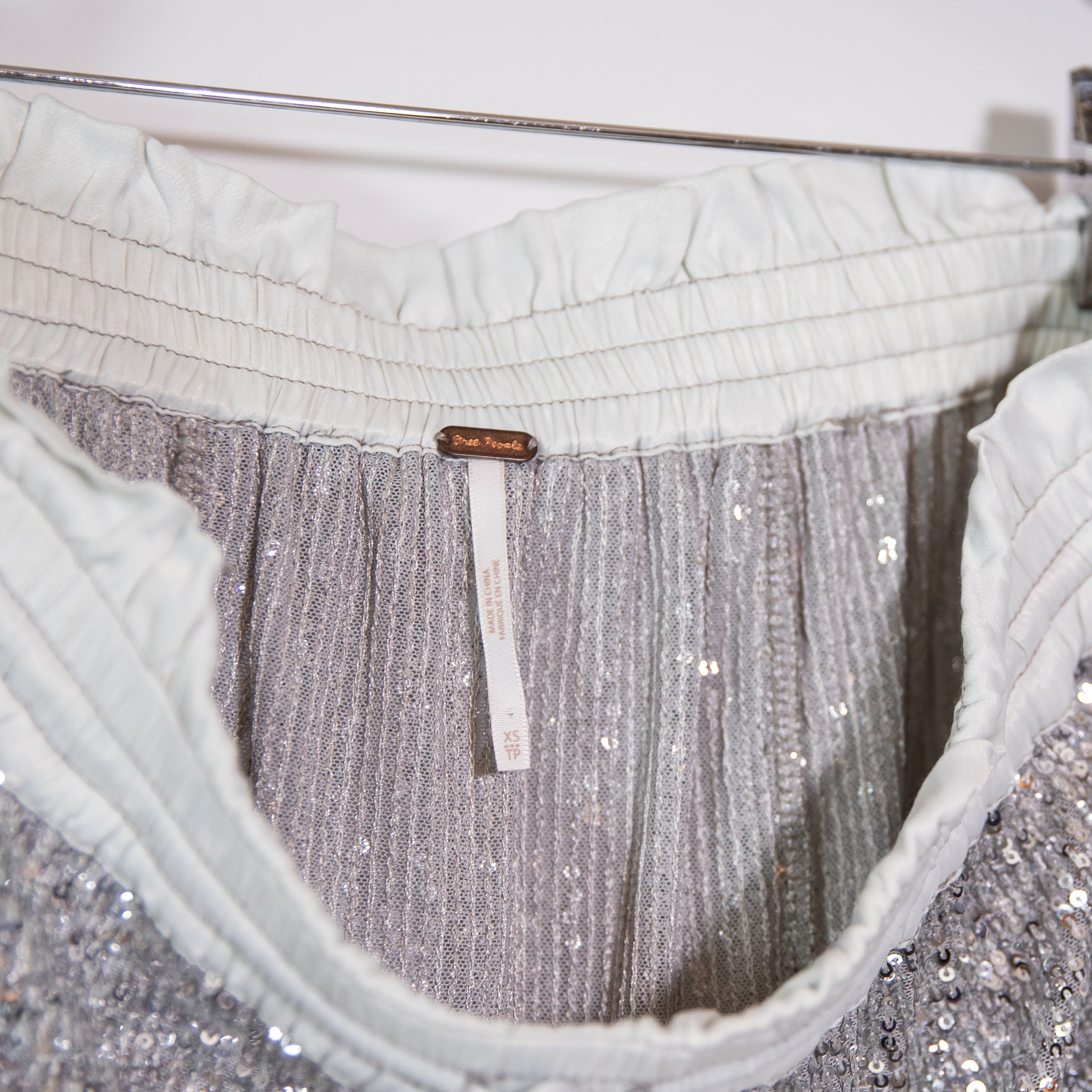 Free People My Way Sequin Sparkle Embellished High Waisted Harem Shorts Silver