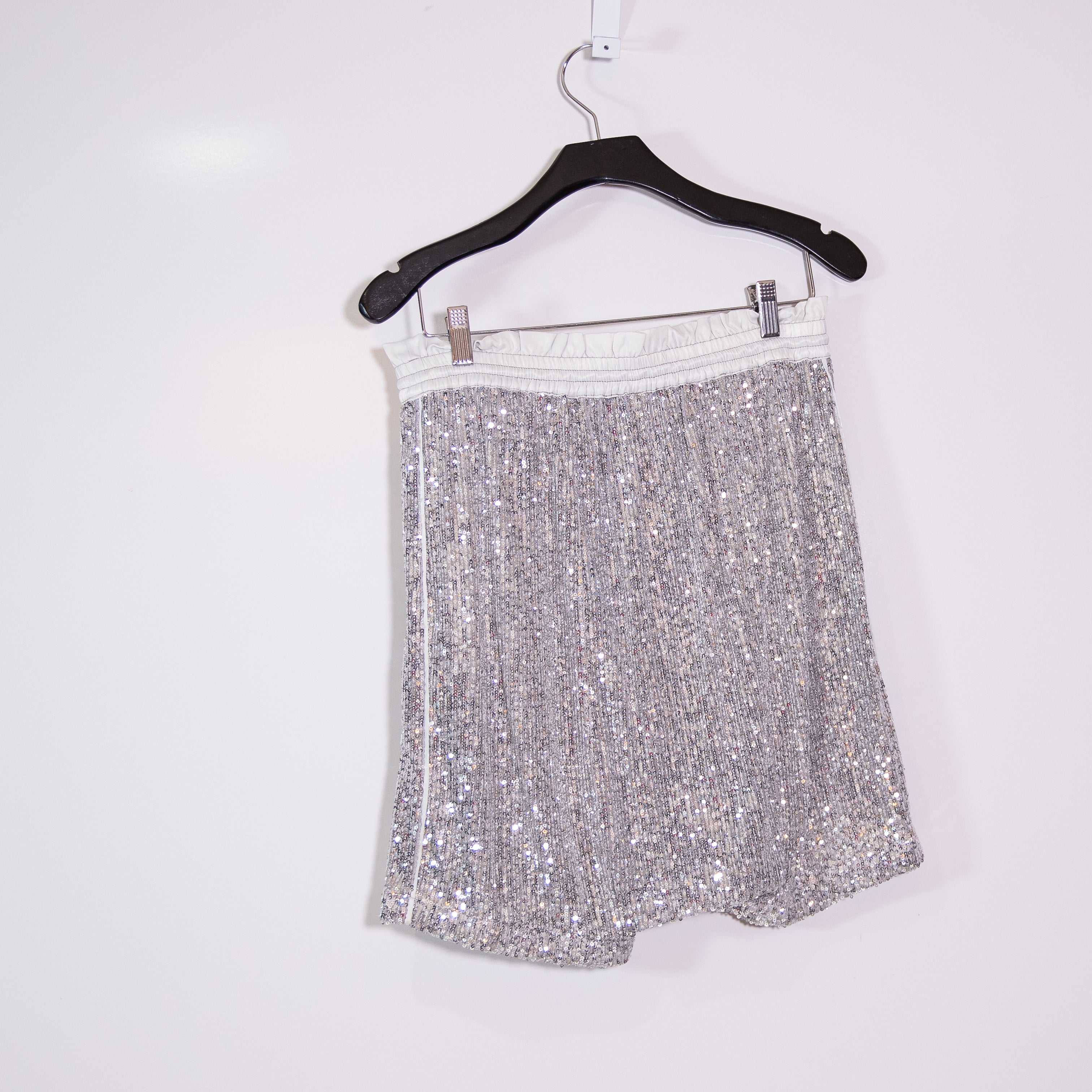 Free People My Way Sequin Sparkle Embellished High Waisted Harem Shorts Silver