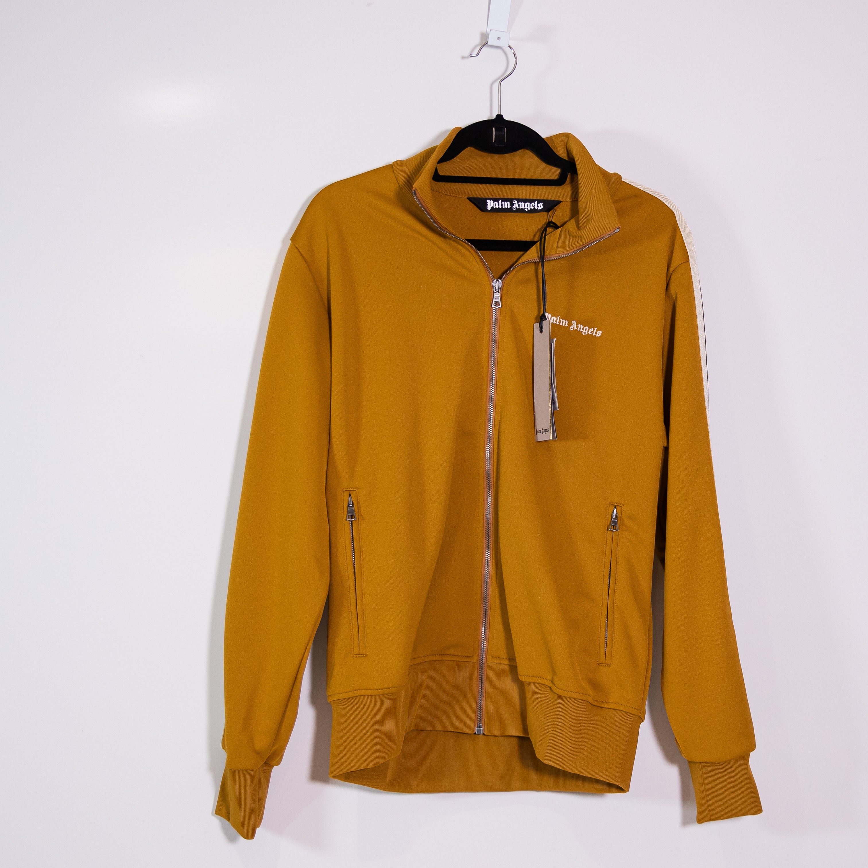 NEW Palm Angels Classic Logo Full Zip High Neck Track Jacket Golden Brown Large