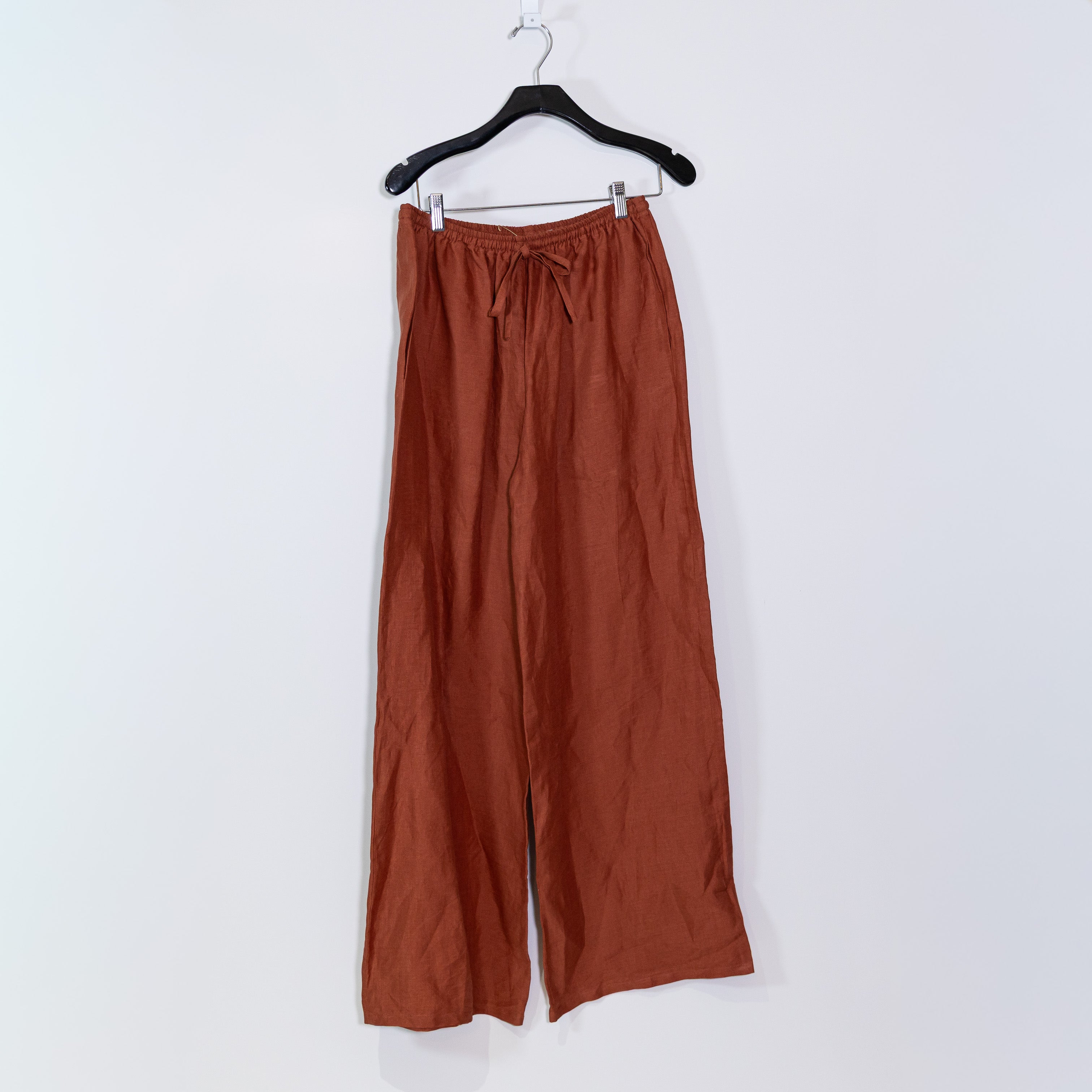 NEW Mie Zinkata Lightweight Woven Linen Tie Waist Straight Leg Trousers Pants S