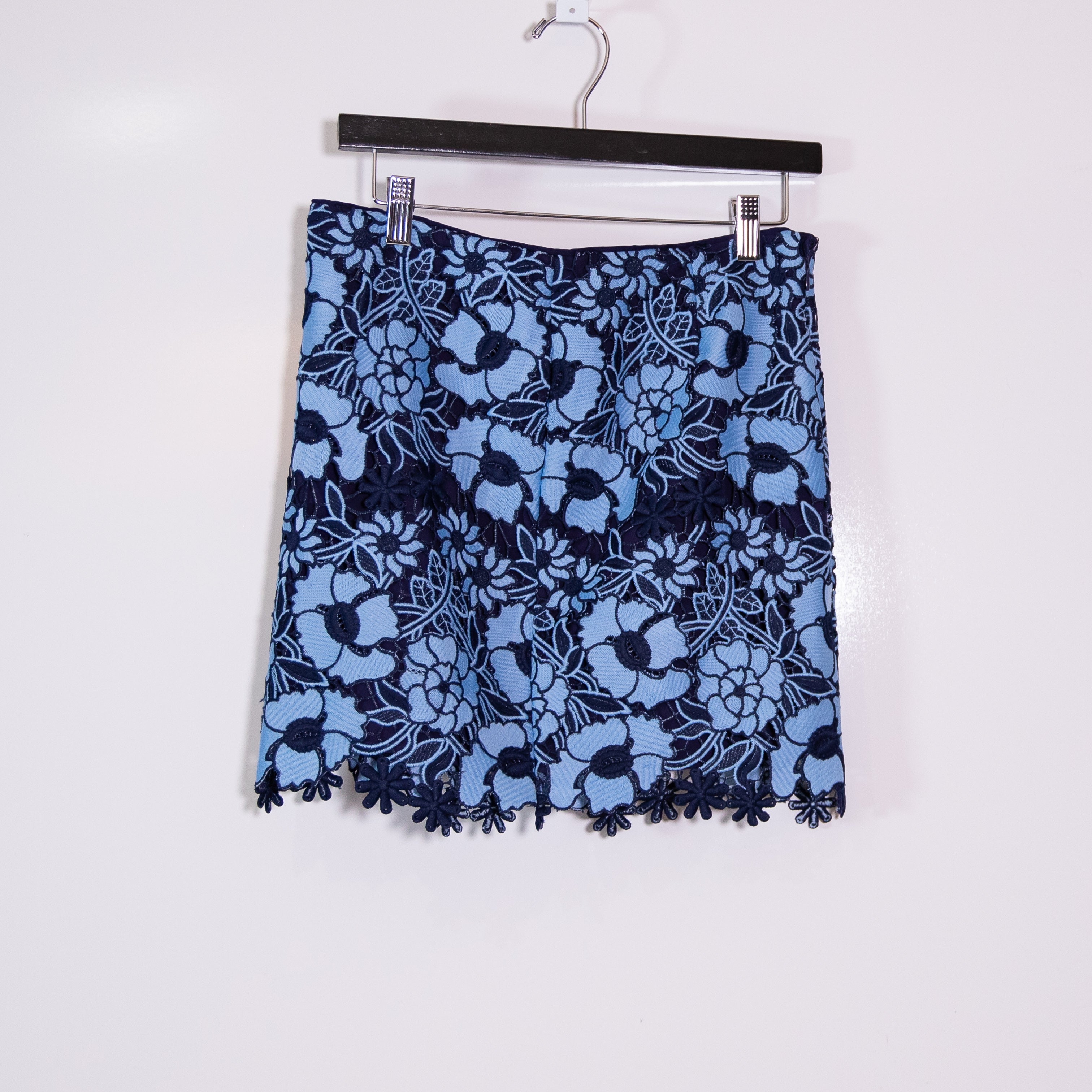 NEW Milly Two Tone Navy Blue Floral Flower Lace Crochet Modern Mini Skirt 0