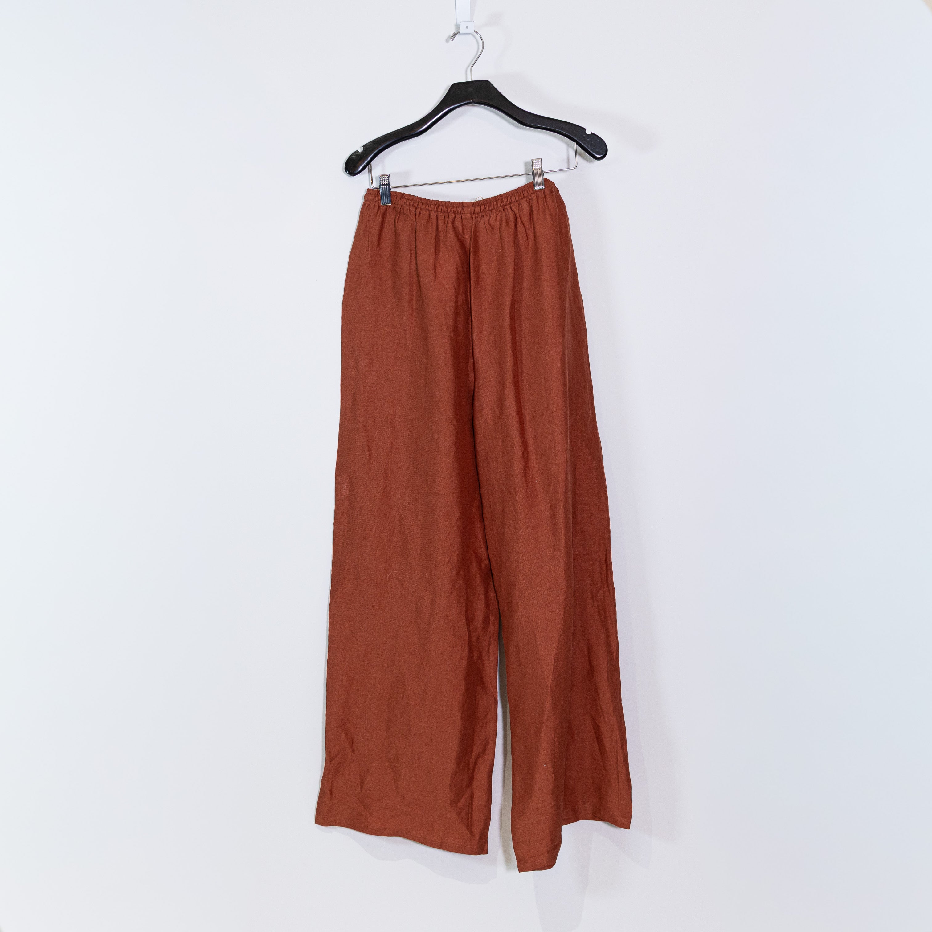 NEW Mie Zinkata Lightweight Woven Linen Tie Waist Straight Leg Trousers Pants S