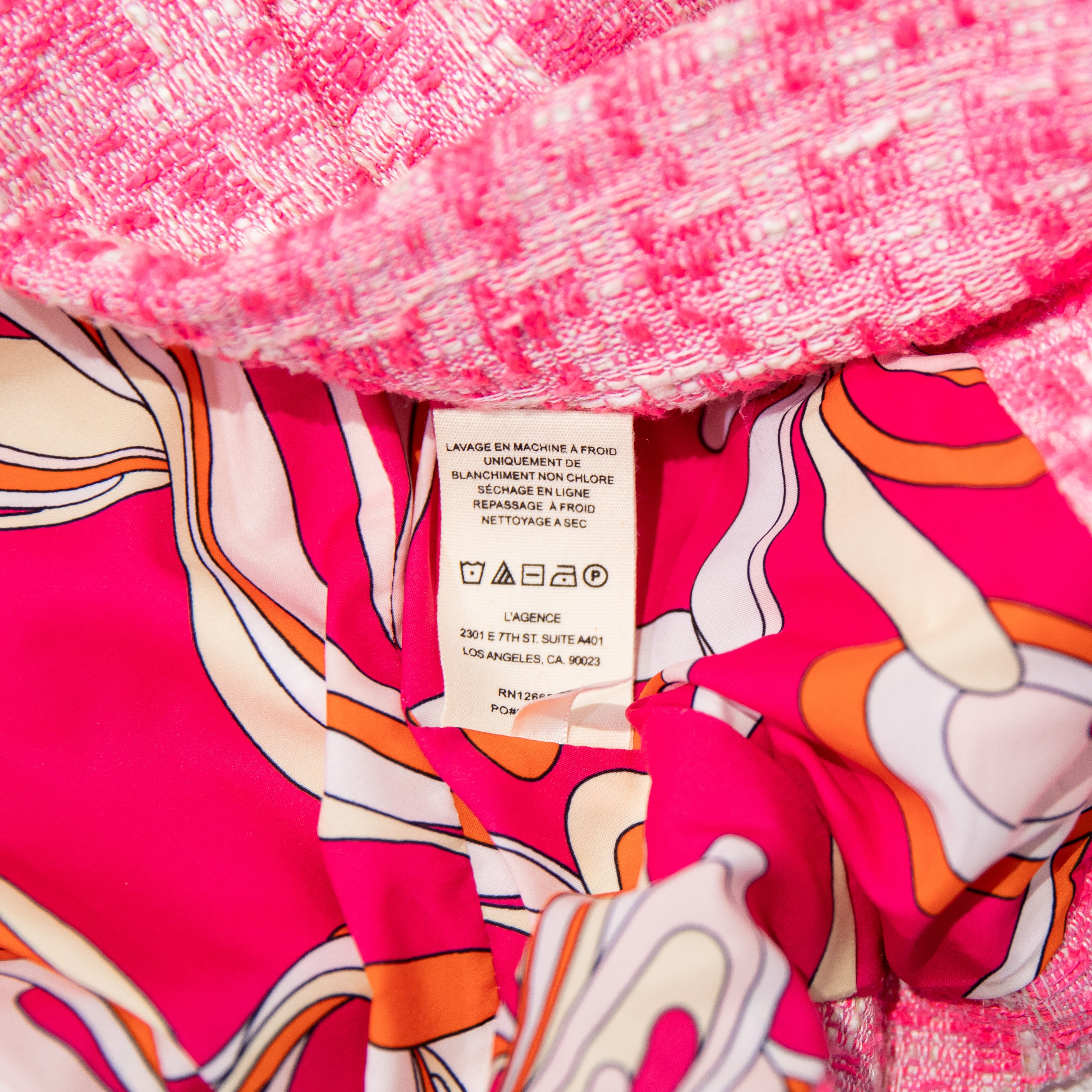 NEW L'Agence Inez Cropped Open Front Tweed Boucle Jacket Bblazer Hot Pink 2