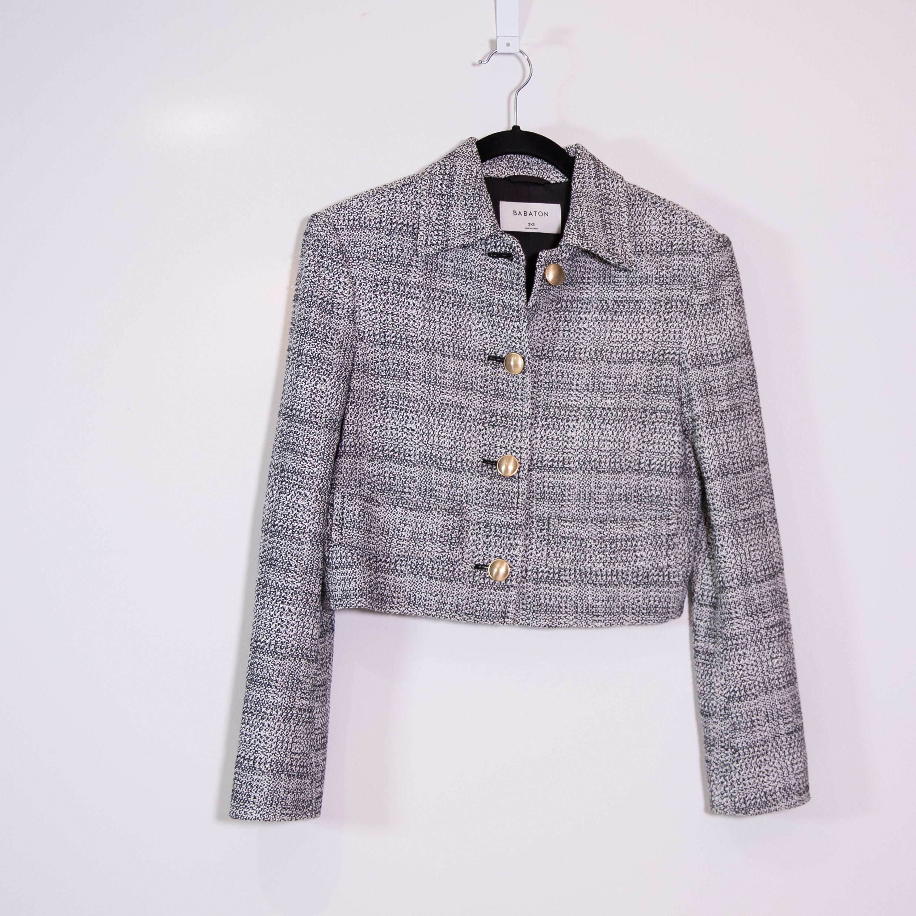 Babaton Aritzia Frances Cotton Linen Blend Tweed Boucle Blazer Jacket Black XXS