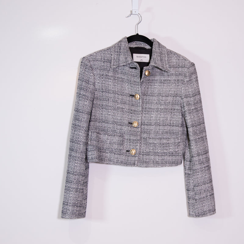 Babaton Aritzia Frances Cotton Linen Blend Tweed Boucle Blazer Jacket Black XXS