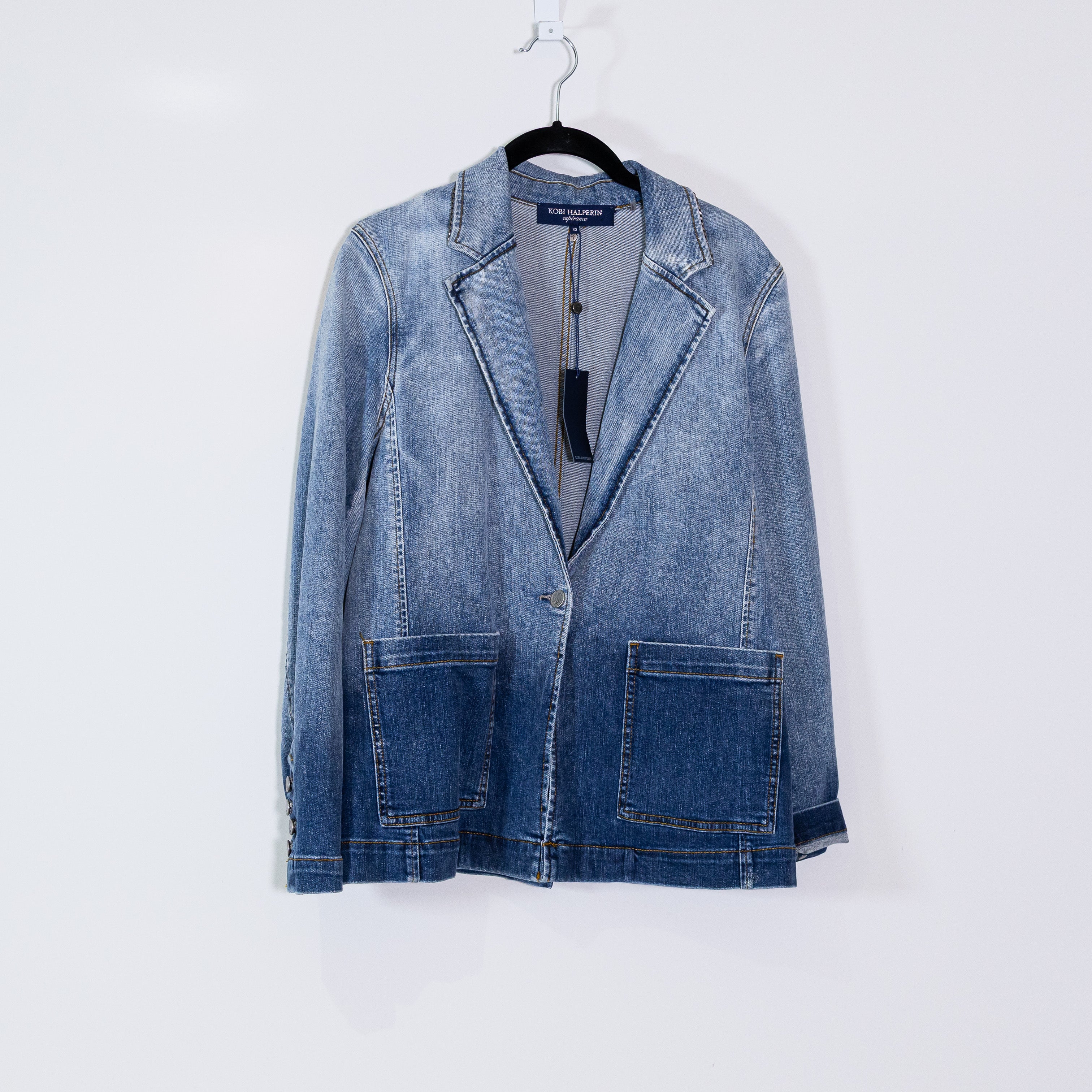 NEW Kobi Halperin Esperance Langston Cotton Stretch Denim Jean Jacket Light Blue
