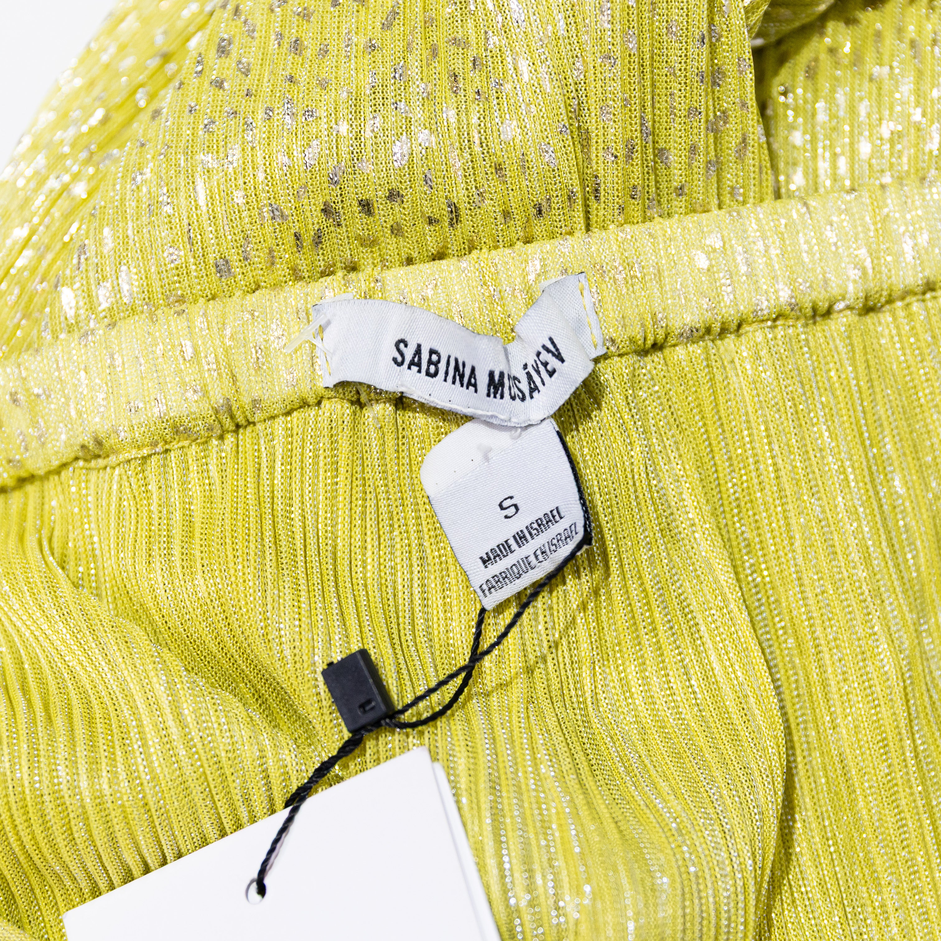 NEW Sabina Musayev Shane Straight Leg Pleated Knit Pull On Pants Sunny Lime S
