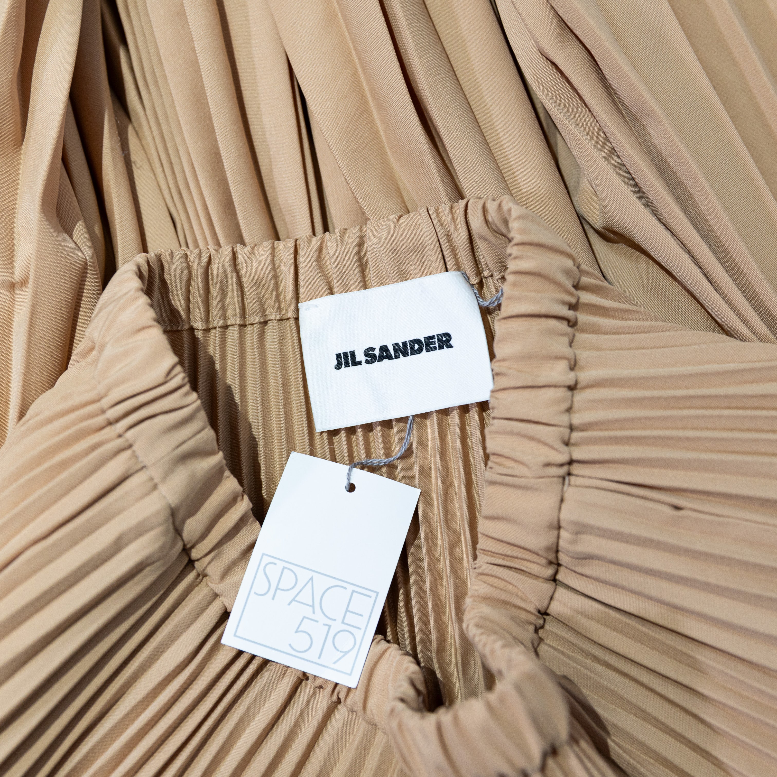 NEW Jil Sander Wool Blend Accordion Pleated Pull On Midi A Line Skirt Dark Beige