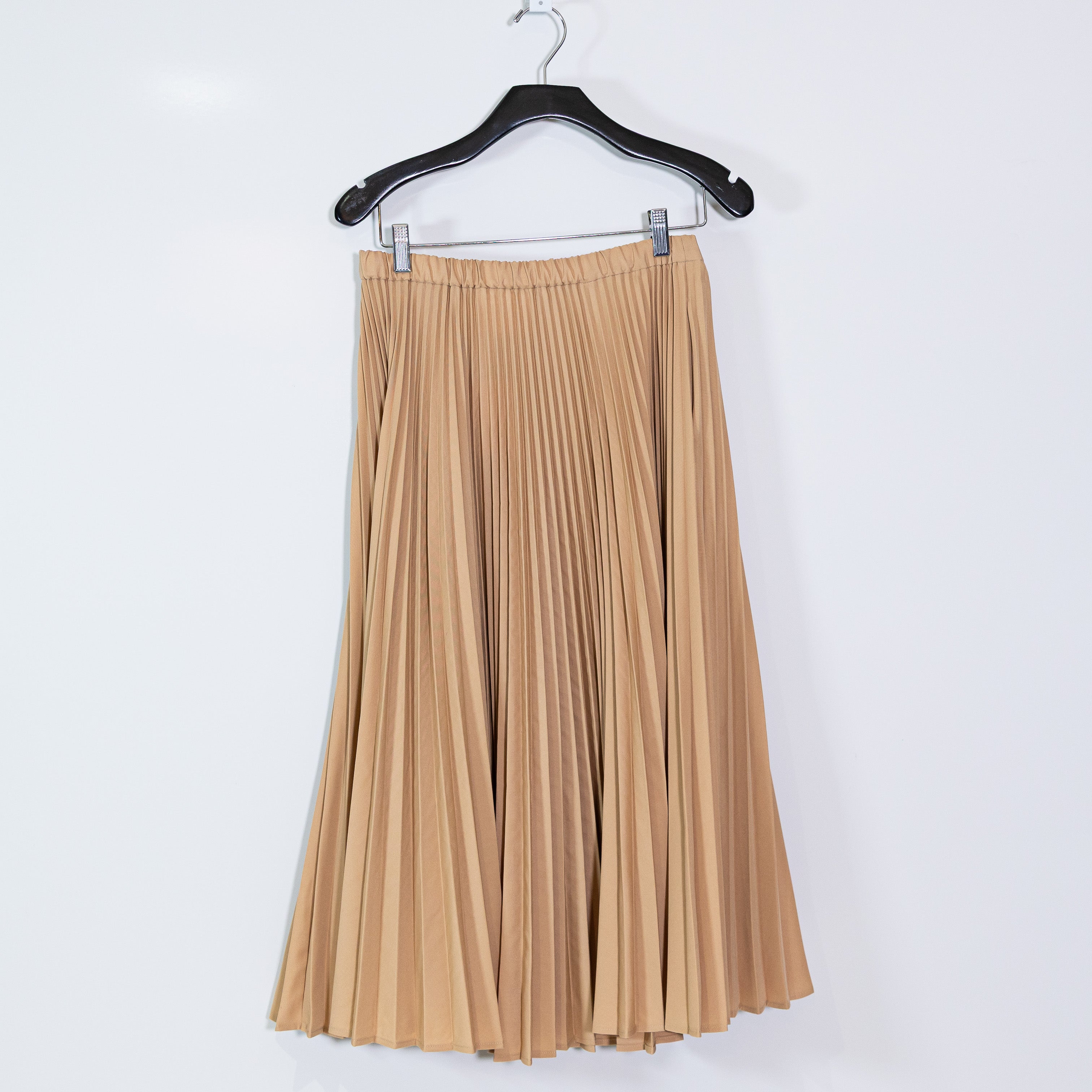 NEW Jil Sander Wool Blend Accordion Pleated Pull On Midi A Line Skirt Dark Beige
